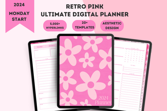 2024 Dated Hyperlinked Pink Digital Planner