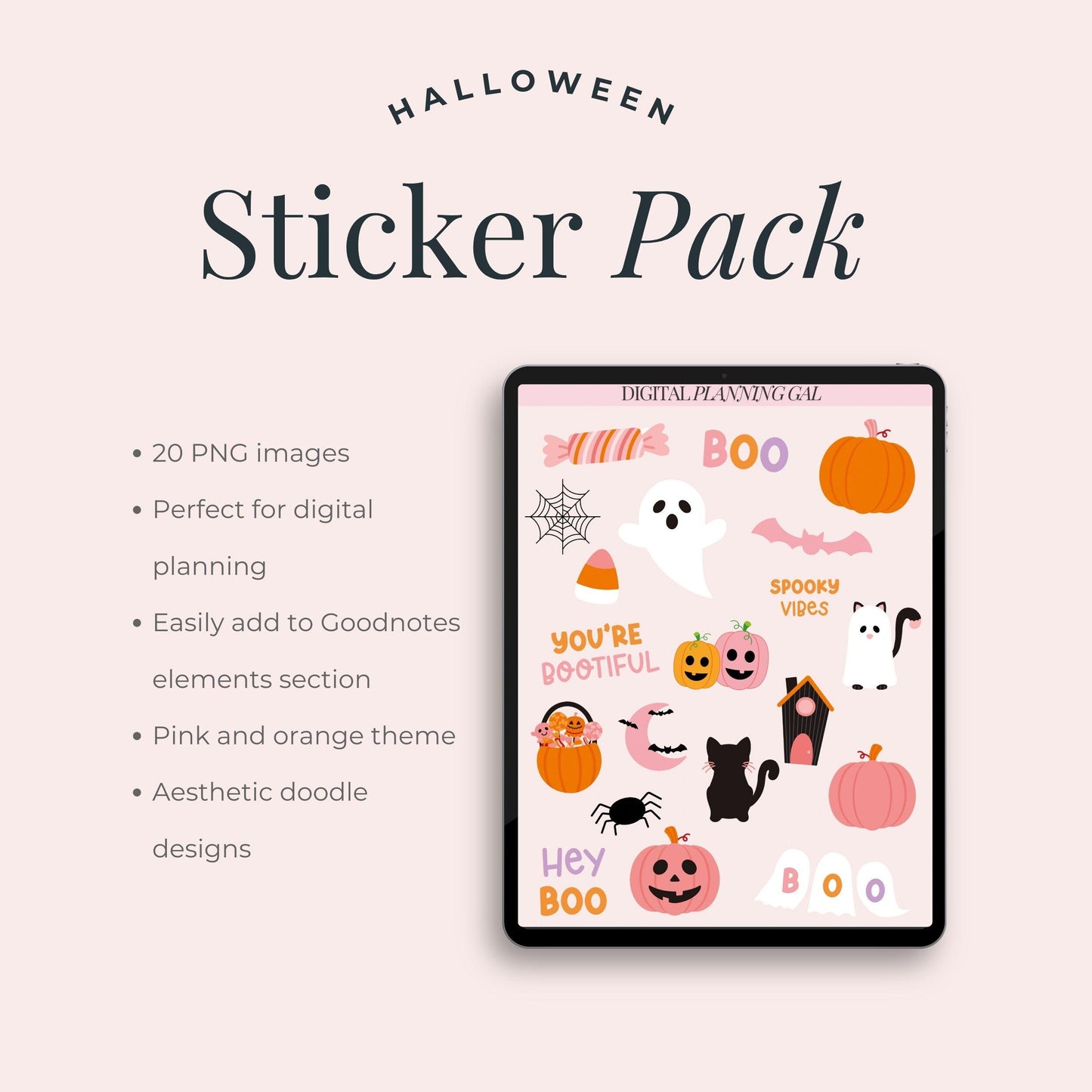 Halloween Doodle Digital Stickers for Goodnotes and Planners, Halloween Aesthetic Planner Digital Stickers, Goodnotes Halloween