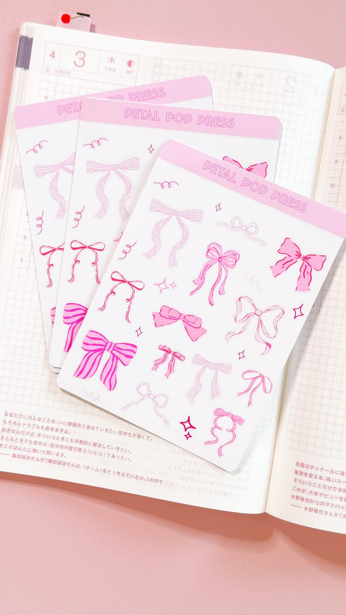 Coquette Pink Bows Sticker Sheet, Decorative Junk Journal Bows Sticker Sheet, Bows Decorative Stickers for Planners