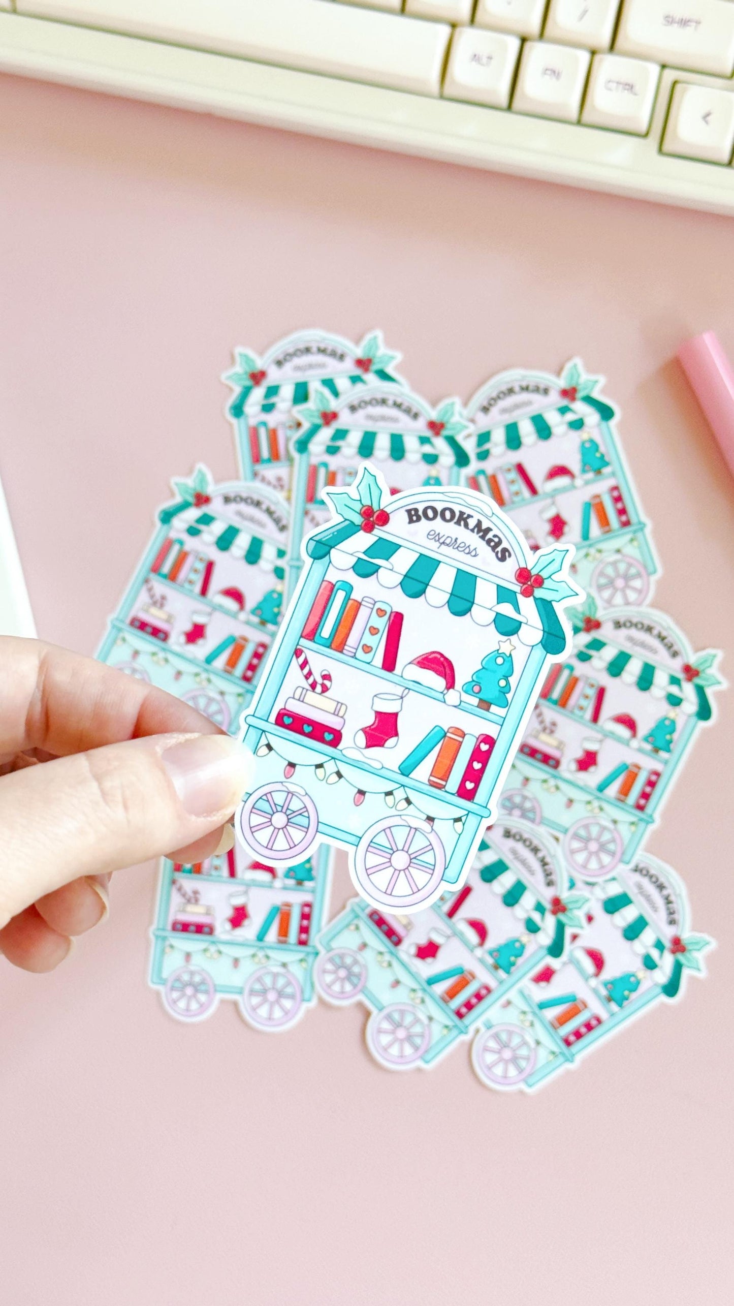 Bookish Christmas Sticker, Reading Bookish Cart Sticker, Bookish Stickers, Book Lover Gift, Bookish Girlie Sticker