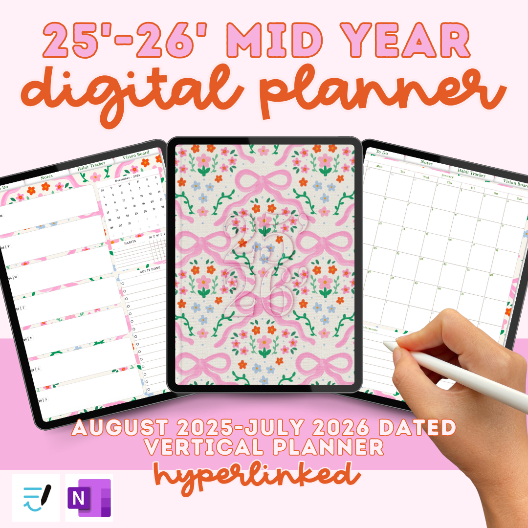 2025-2026 Digital Planner for iPad & GoodNotes Coquette Planner