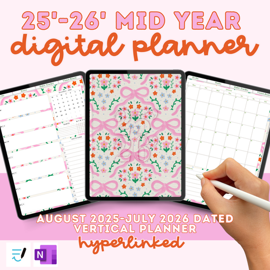2025-2026 Digital Planner for iPad & GoodNotes Coquette Planner