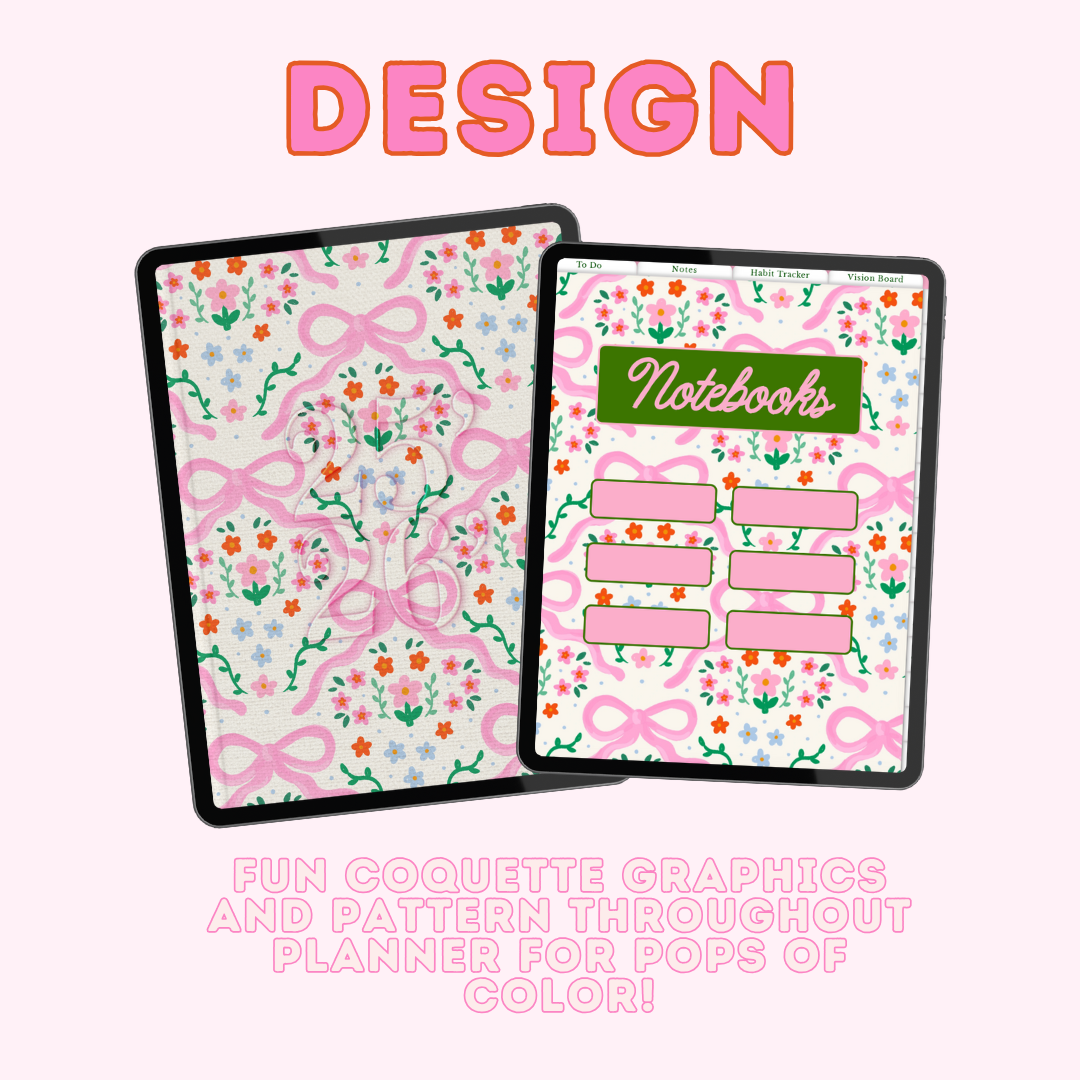 2025-2026 Digital Planner for iPad & GoodNotes Coquette Planner