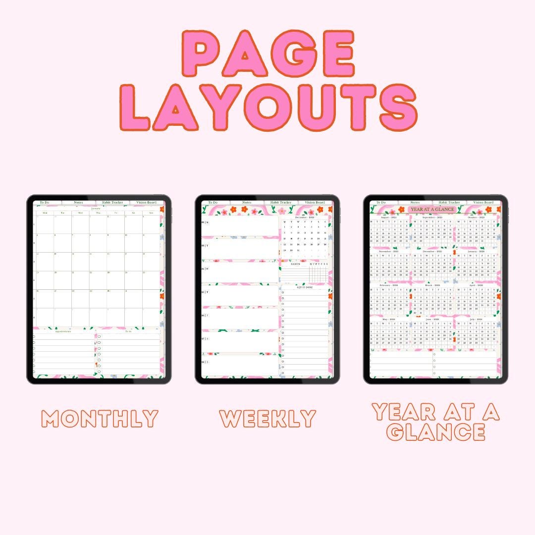 2025-2026 Digital Planner for iPad and GoodNotes, Hyperlinked Coquette Academic Planner, Weekly and Monthly Digital Planner