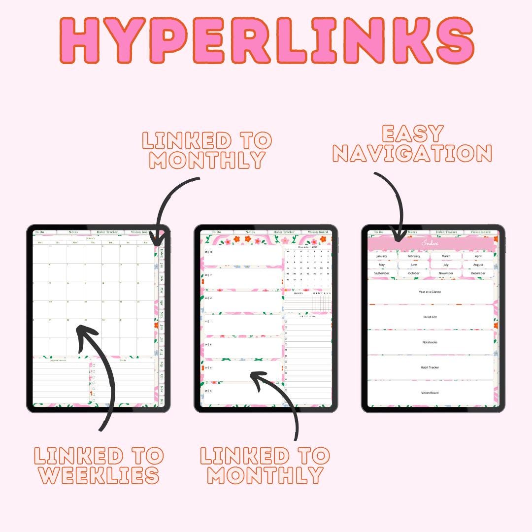 2025-2026 Digital Planner for iPad and GoodNotes, Hyperlinked Coquette Academic Planner, Weekly and Monthly Digital Planner