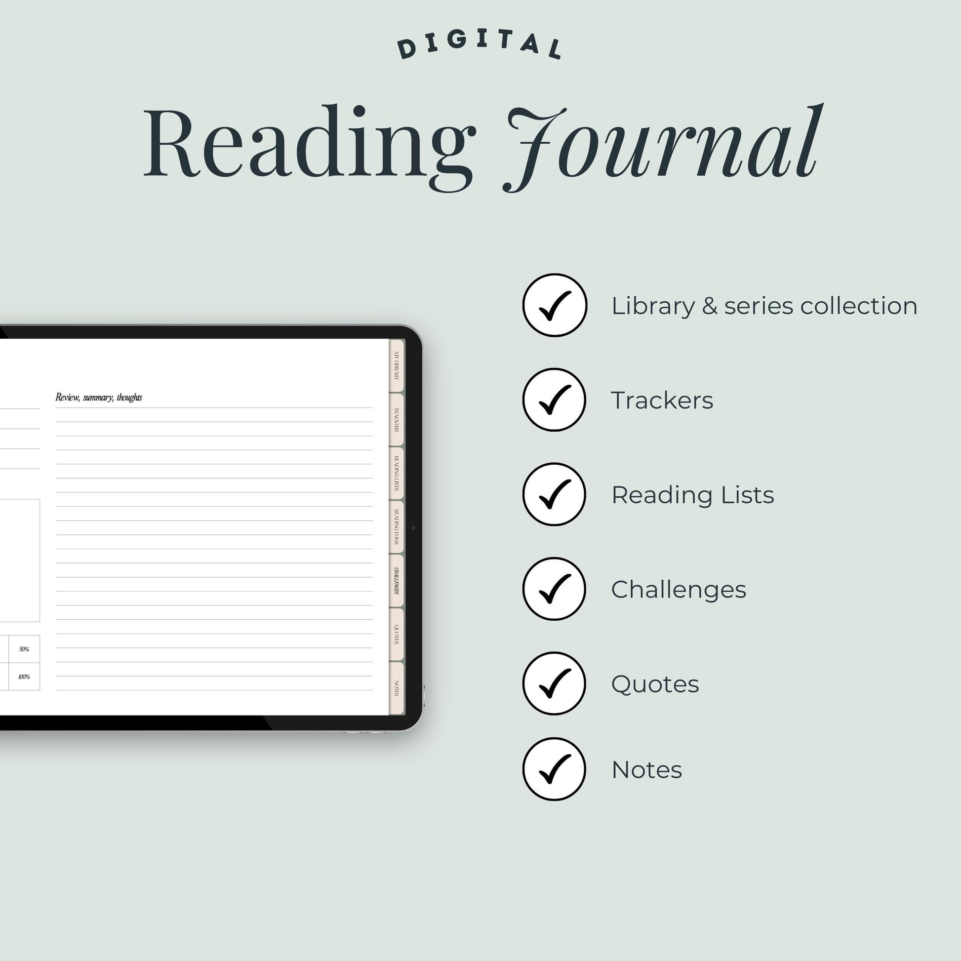 Minimal Cozy Digital Reading Journal, Goodnotes Digital Reading Journal, Hyperlinked Reading Journal, Reading Planner