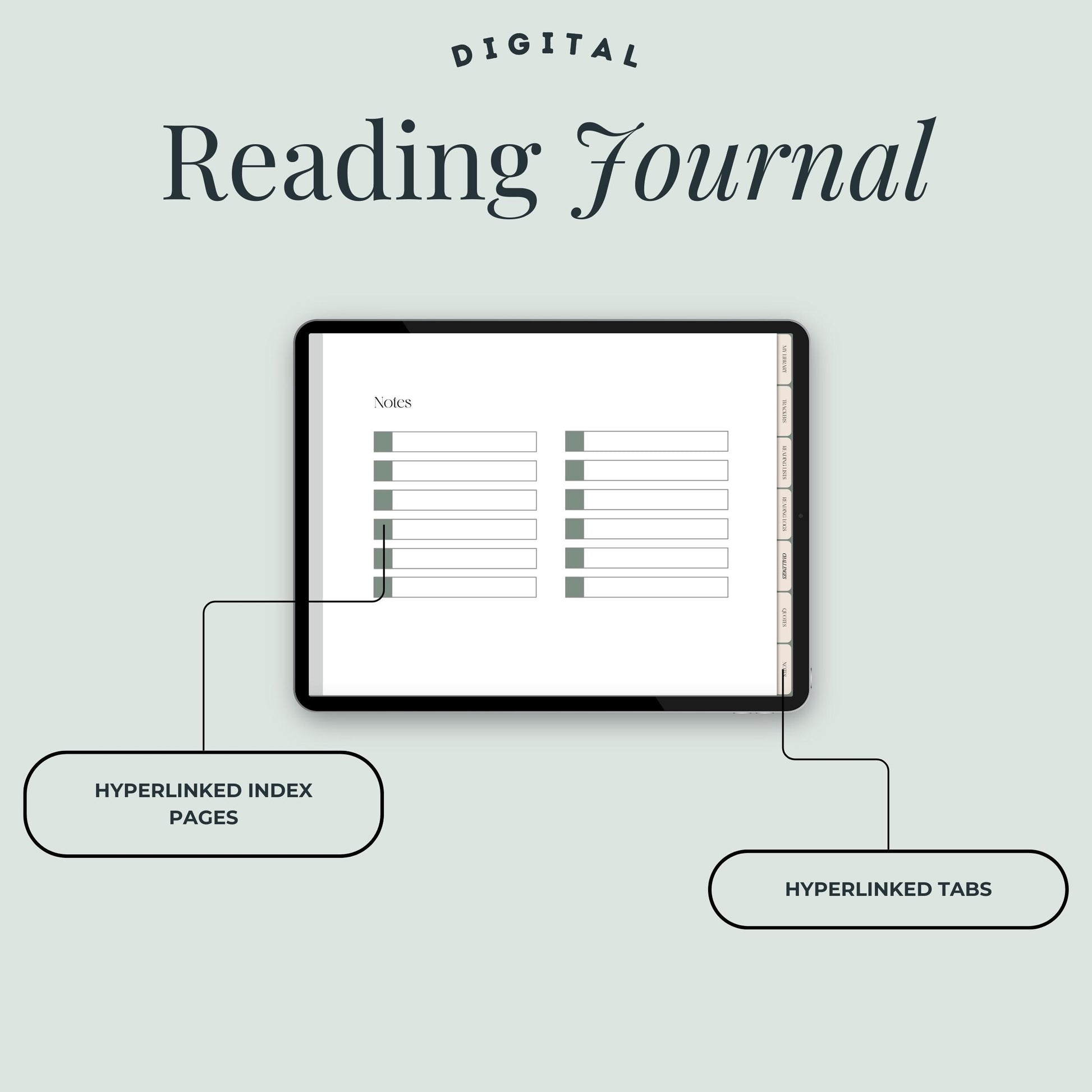 Minimal Cozy Digital Reading Journal, Goodnotes Digital Reading Journal, Hyperlinked Reading Journal, Reading Planner