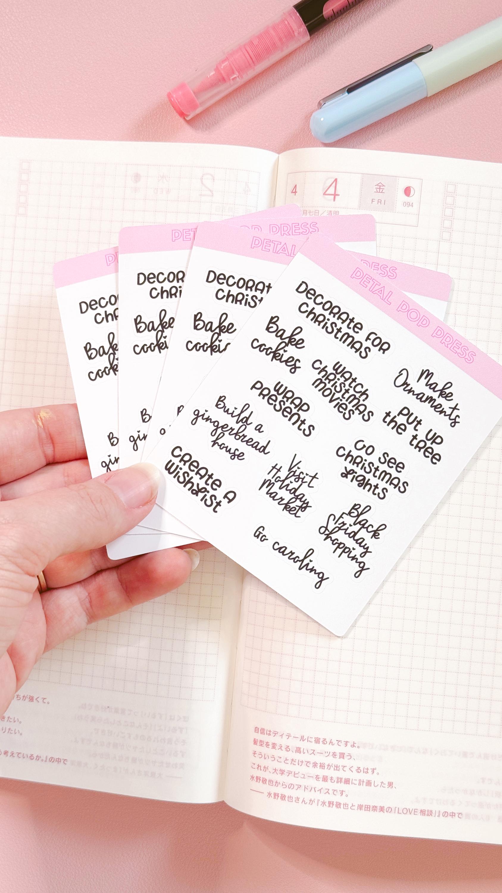 Christmas Script Stickers for Planners, Planner Script Stickers, Script Christmas Bucketlist Stickers