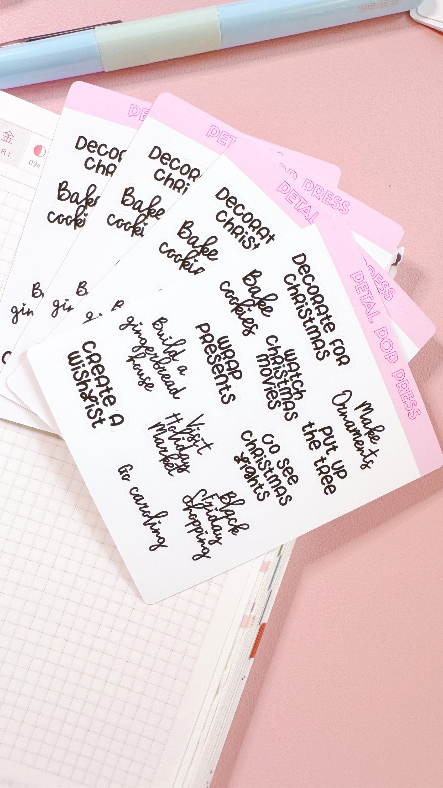 Christmas Script Stickers for Planners, Planner Script Stickers, Script Christmas Bucketlist Stickers