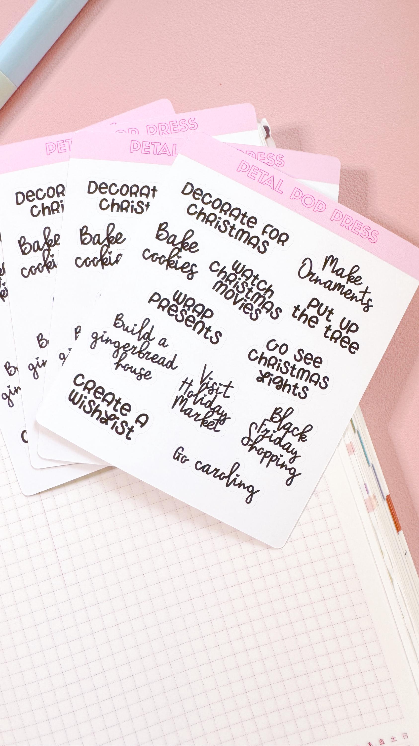 Christmas Script Stickers for Planners, Planner Script Stickers, Script Christmas Bucketlist Stickers