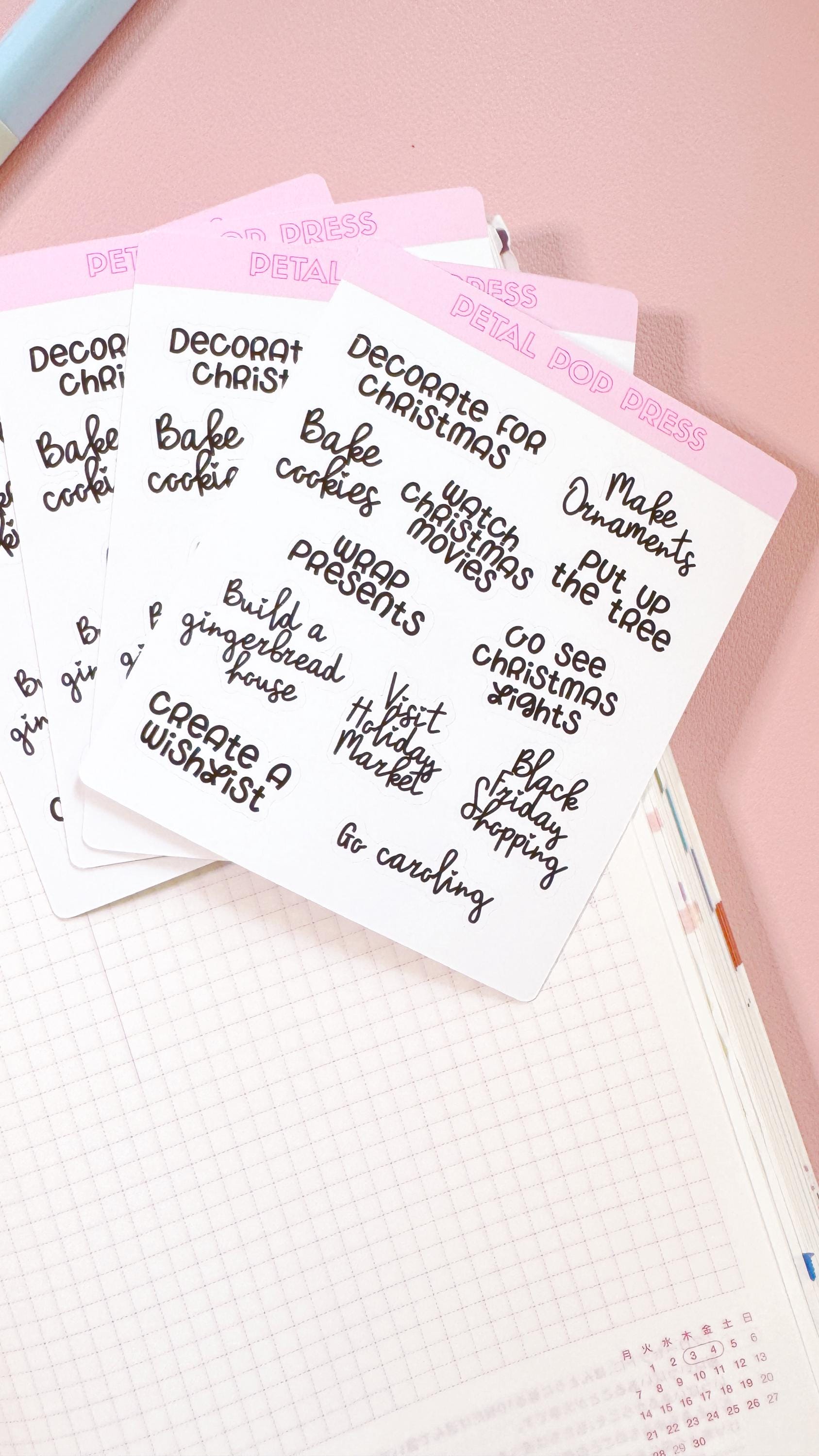 Christmas Script Stickers for Planners, Planner Script Stickers, Script Christmas Bucketlist Stickers