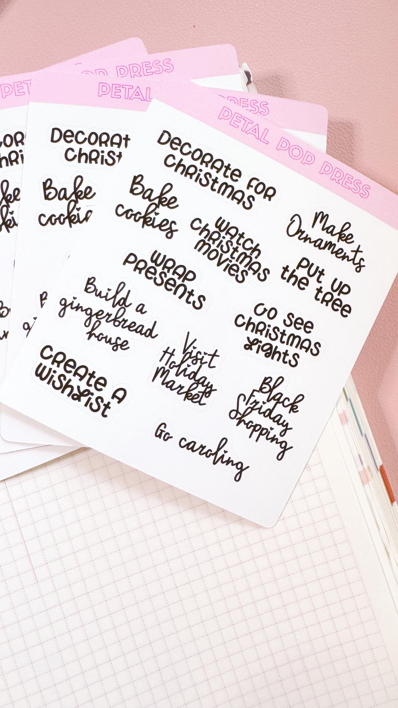 Christmas Script Stickers for Planners, Planner Script Stickers, Script Christmas Bucketlist Stickers