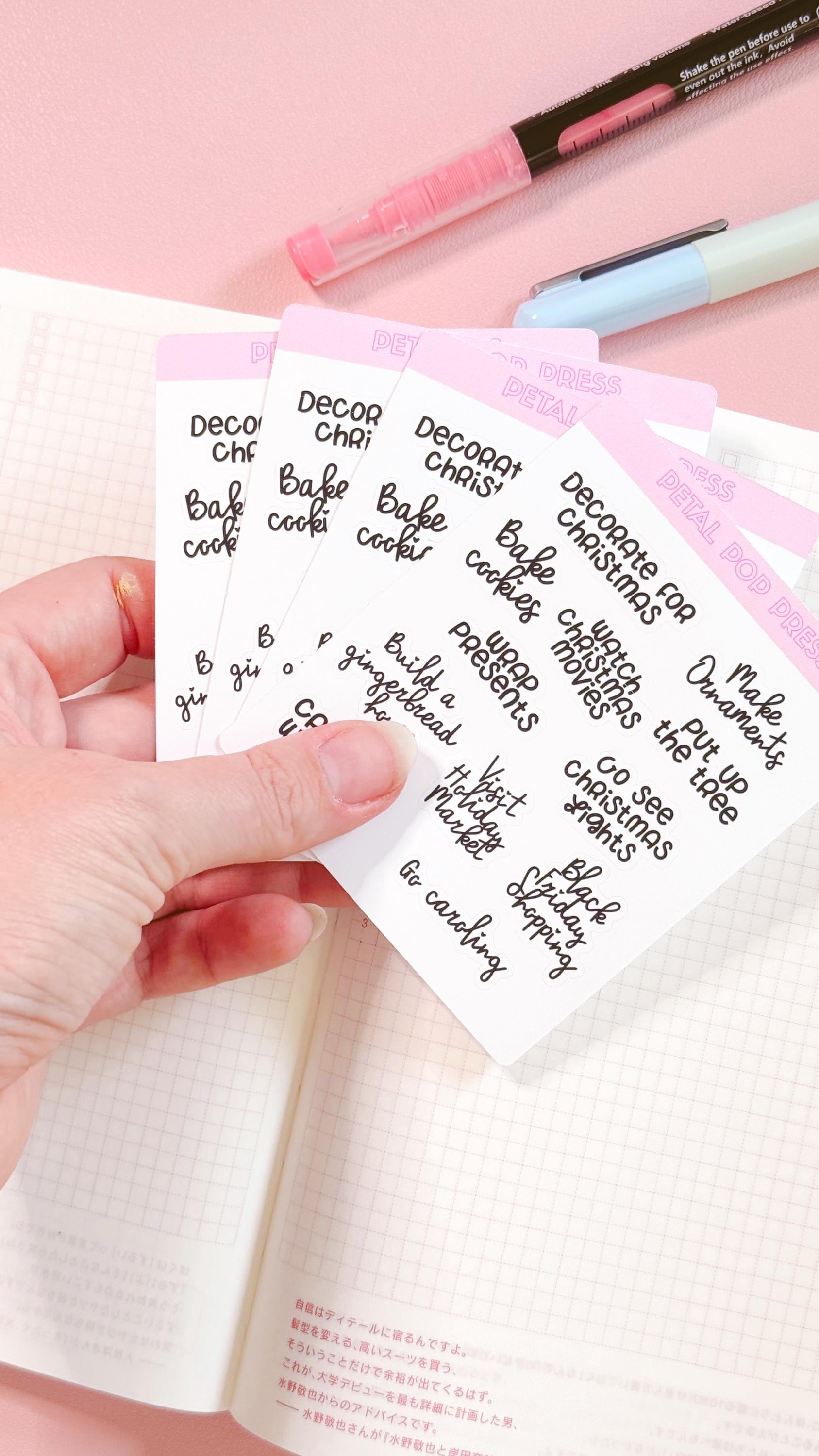 Christmas Script Stickers for Planners, Planner Script Stickers, Script Christmas Bucketlist Stickers