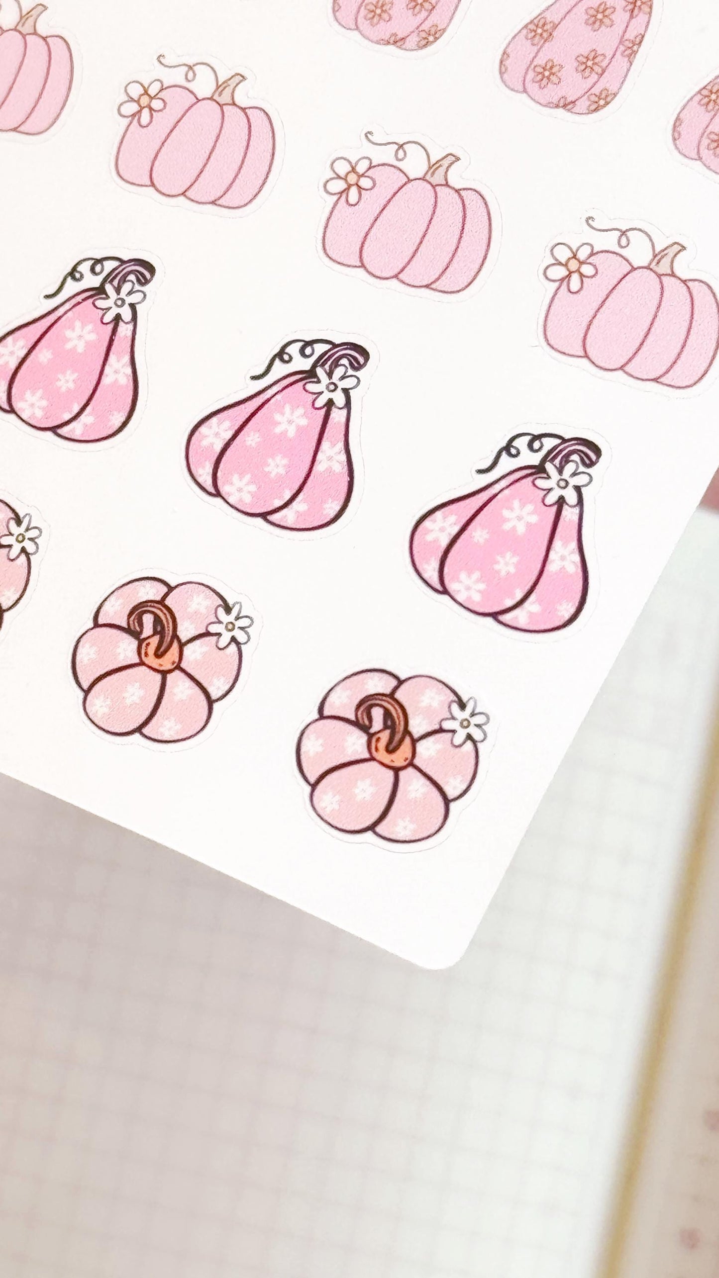 Pink Retro Pumpkins Fall Stickers, Pink Fall Deco Stickers for Planners or Junk Journals, Pumpkin Sticker Sheet, Retro Fall Stickers