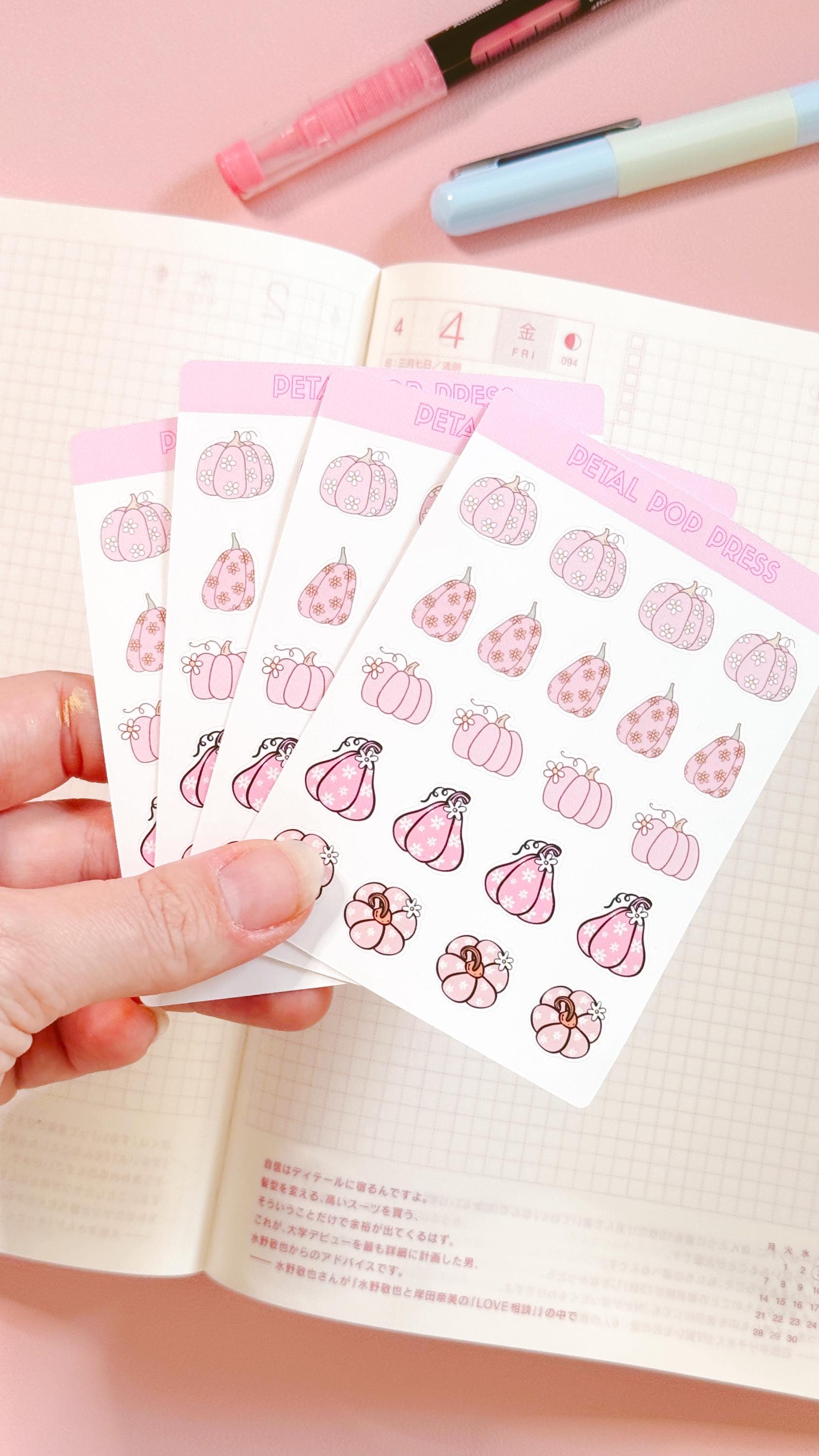 Pink Retro Pumpkins Fall Stickers, Pink Fall Deco Stickers for Planners or Junk Journals, Pumpkin Sticker Sheet, Retro Fall Stickers