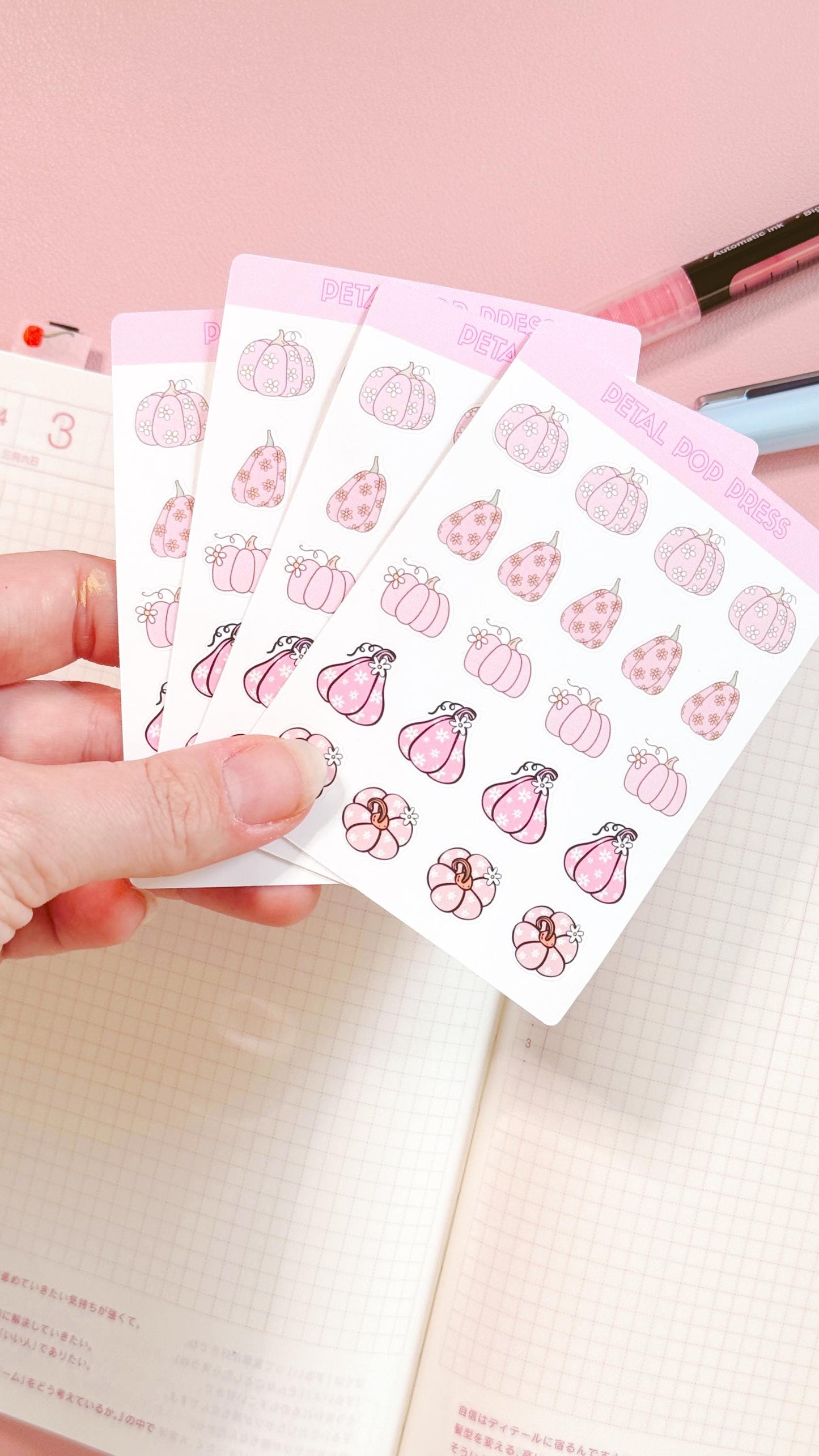 Pink Retro Pumpkins Fall Stickers, Pink Fall Deco Stickers for Planners or Junk Journals, Pumpkin Sticker Sheet, Retro Fall Stickers
