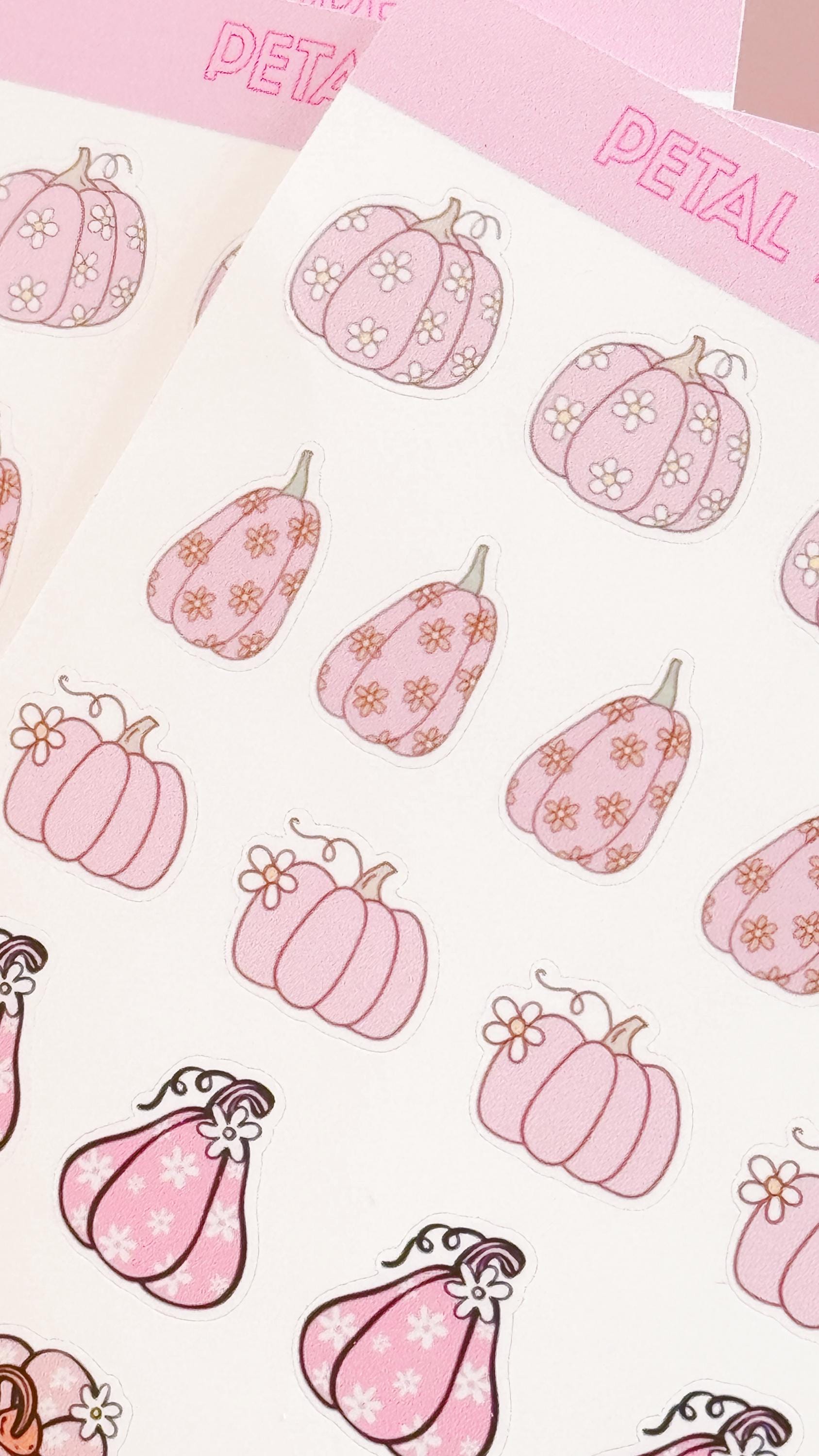 Pink Retro Pumpkins Fall Stickers, Pink Fall Deco Stickers for Planners or Junk Journals, Pumpkin Sticker Sheet, Retro Fall Stickers
