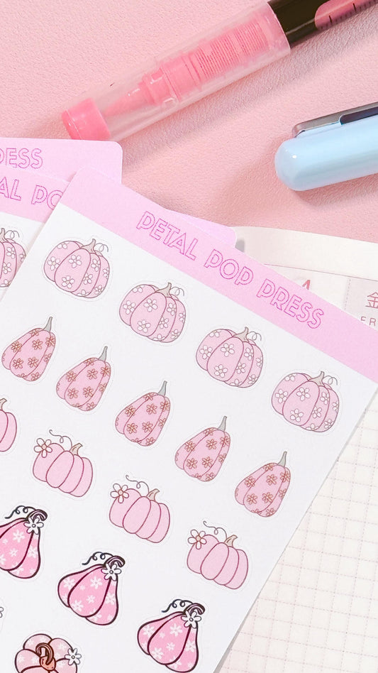 Pink Retro Pumpkins Fall Stickers, Pink Fall Deco Stickers for Planners or Junk Journals, Pumpkin Sticker Sheet, Retro Fall Stickers
