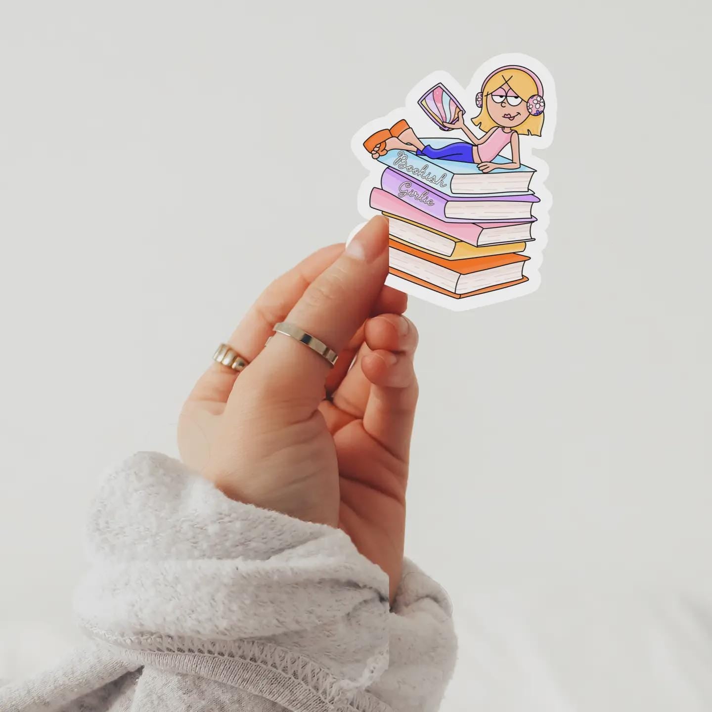 Lizzie Bookish Girlie Sticker, Reading Bookish Girl Sticker, Retro Bookish Stickers, Book Lover Gift, Bookish Girlie Sticker