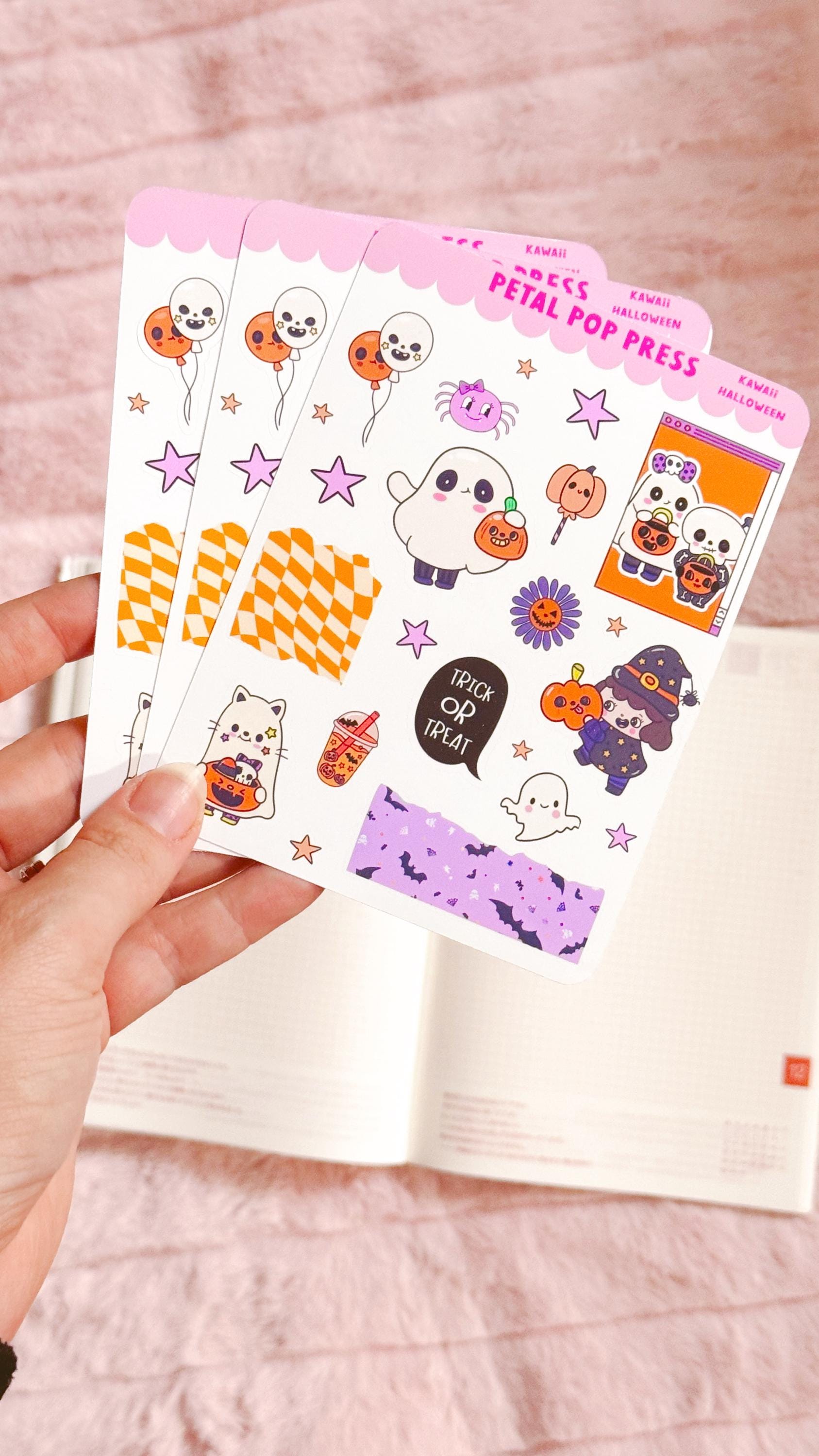 Kawaii Halloween Stickers for Planning or Junk Journaling, Kawaii Planner Stickers, Halloween Planner Stickers, Doodle Stickers
