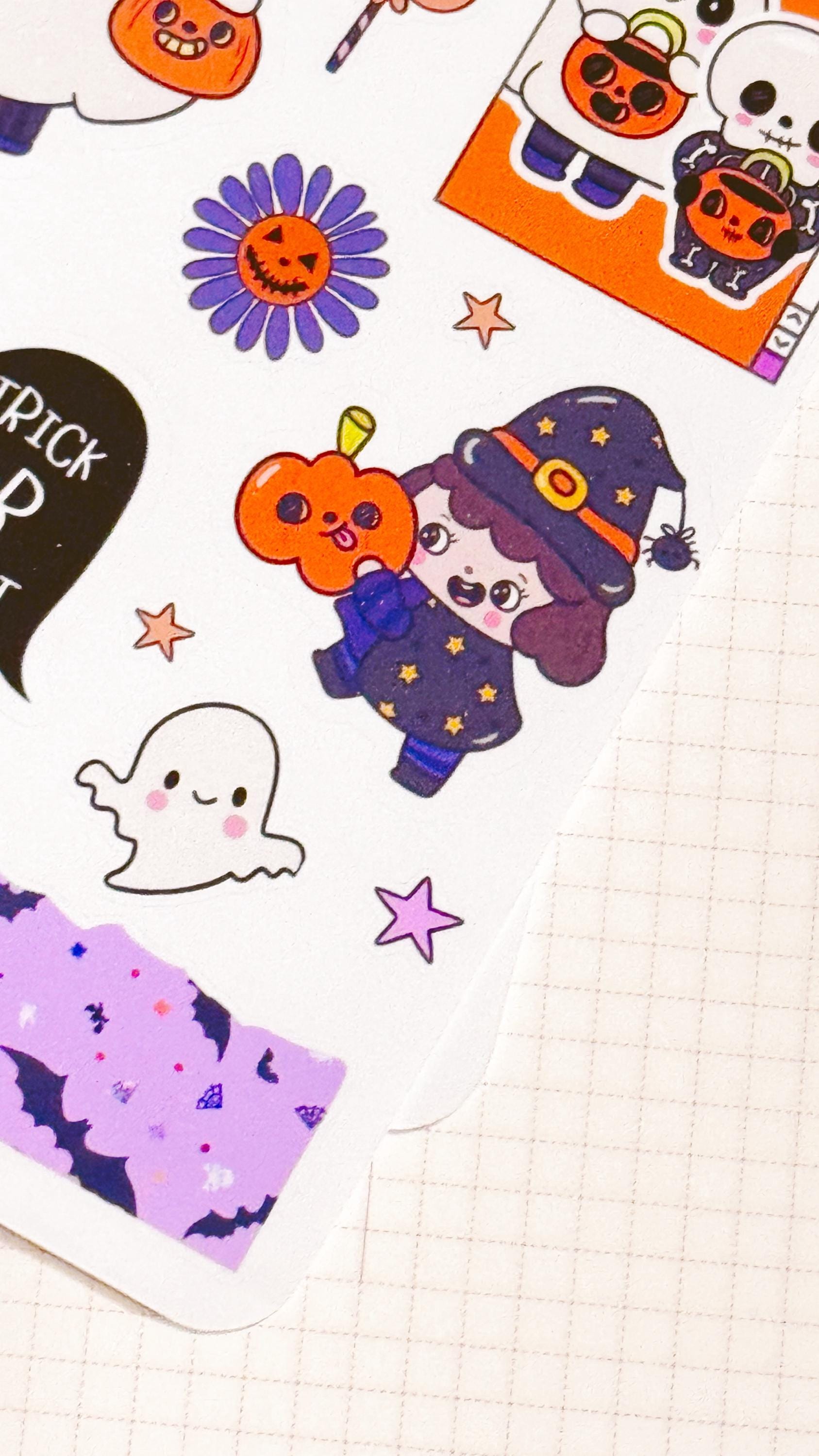Kawaii Halloween Stickers for Planning or Junk Journaling, Kawaii Planner Stickers, Halloween Planner Stickers, Doodle Stickers