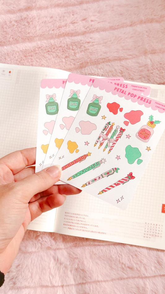 Fountain Pen Stickers, Christmas Fountain Pen Stickers, Journaling Stickers, Fountain Pen Sticker Sheet for Journaling