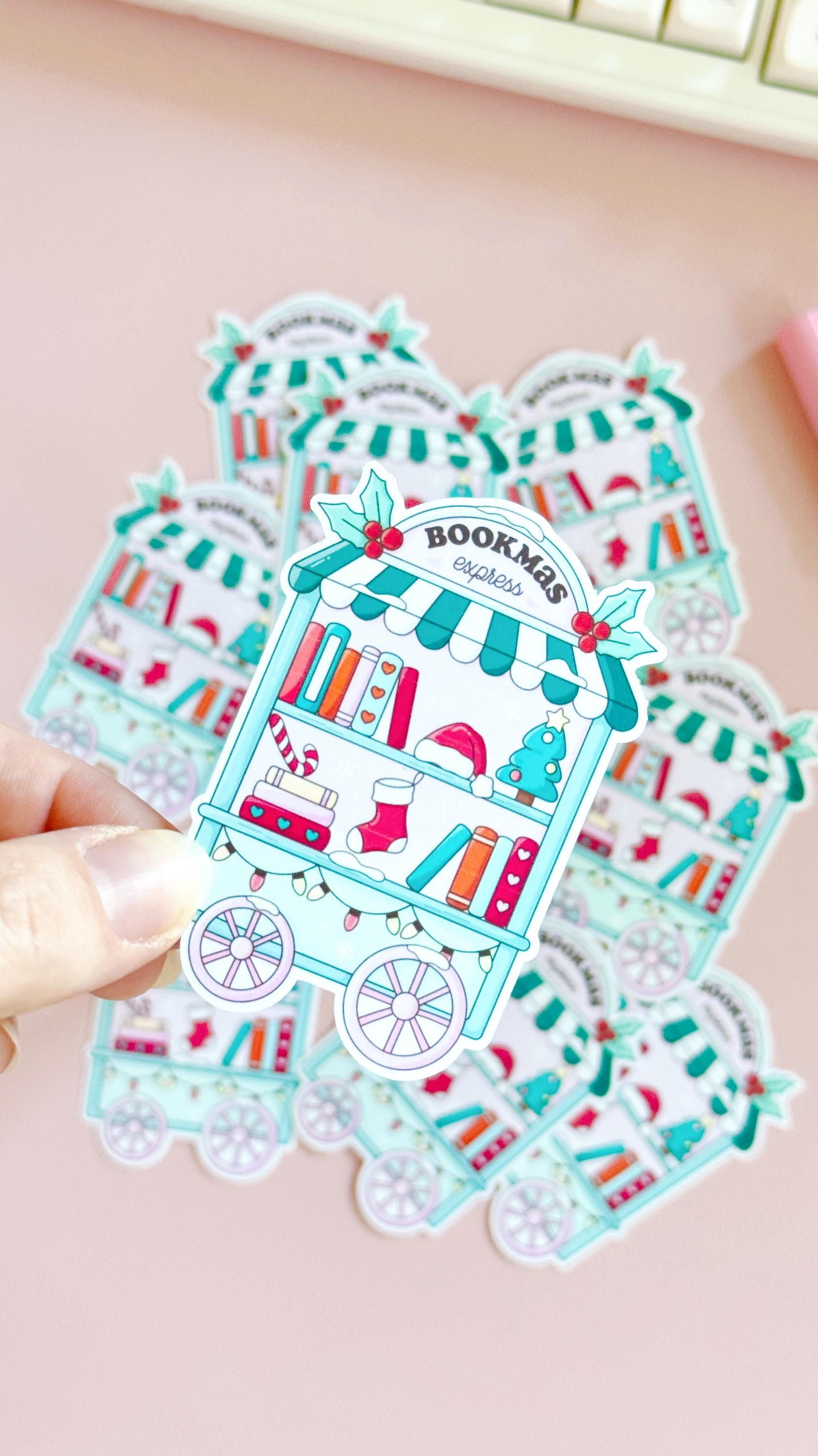 Bookish Christmas Sticker, Reading Bookish Cart Sticker, Bookish Stickers, Book Lover Gift, Bookish Girlie Sticker