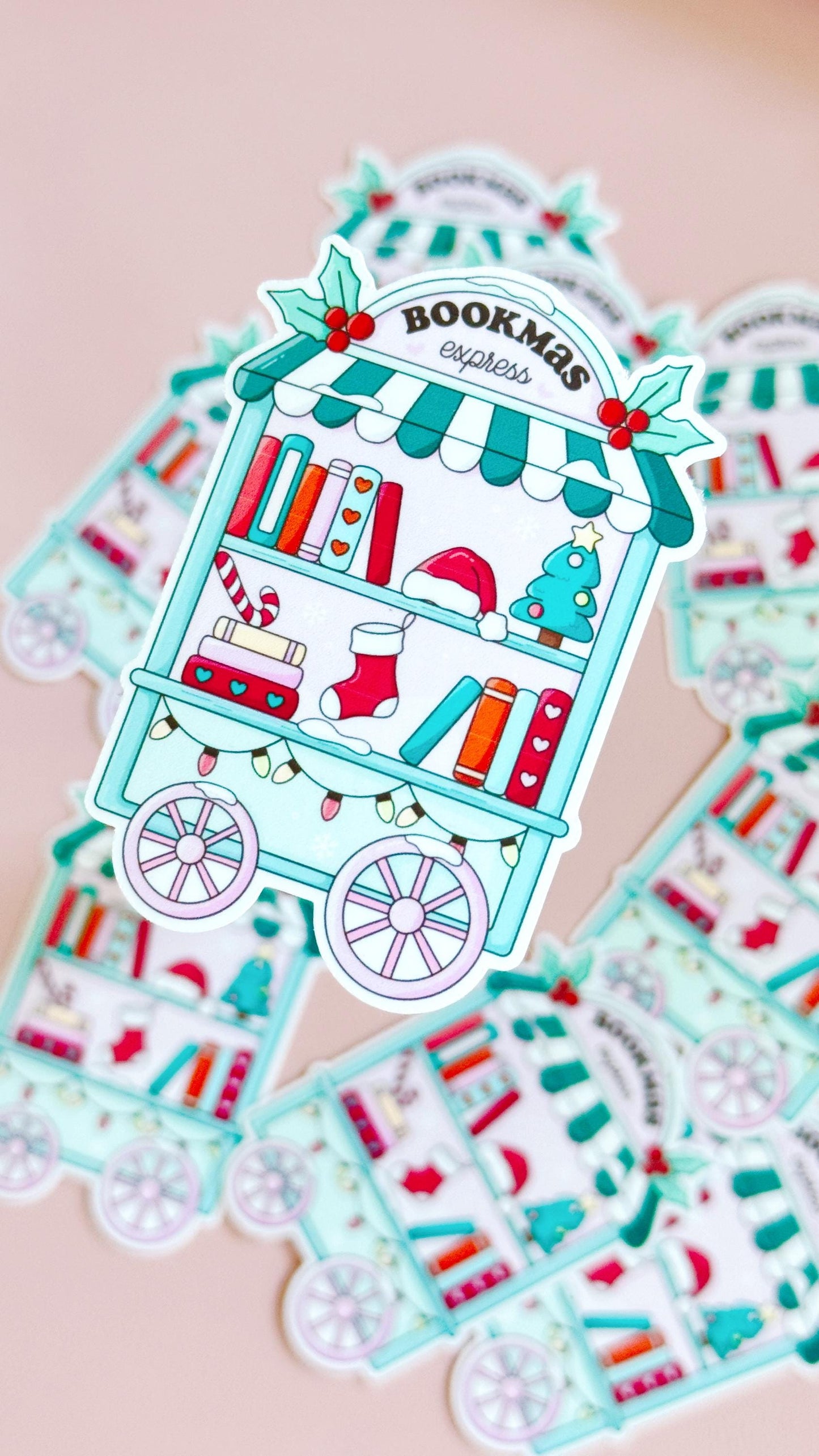 Bookish Christmas Sticker, Reading Bookish Cart Sticker, Bookish Stickers, Book Lover Gift, Bookish Girlie Sticker
