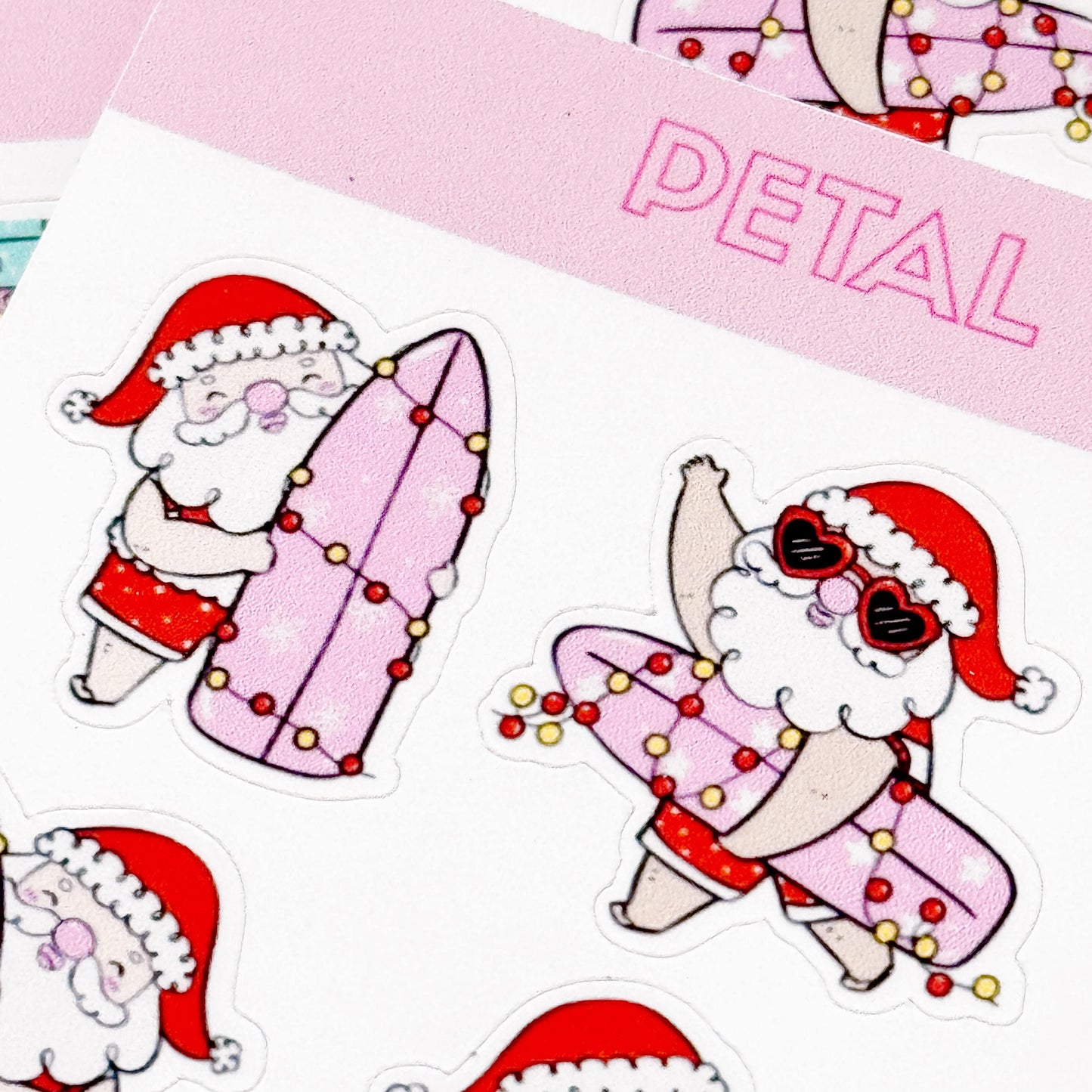 Beach Christmas Doodle Stickers, Surfing Santa Stickers, Christmas Planner Stickers, Christmas Decorative Stickers