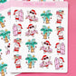 Beach Christmas Doodle Stickers, Surfing Santa Stickers, Christmas Planner Stickers, Christmas Decorative Stickers