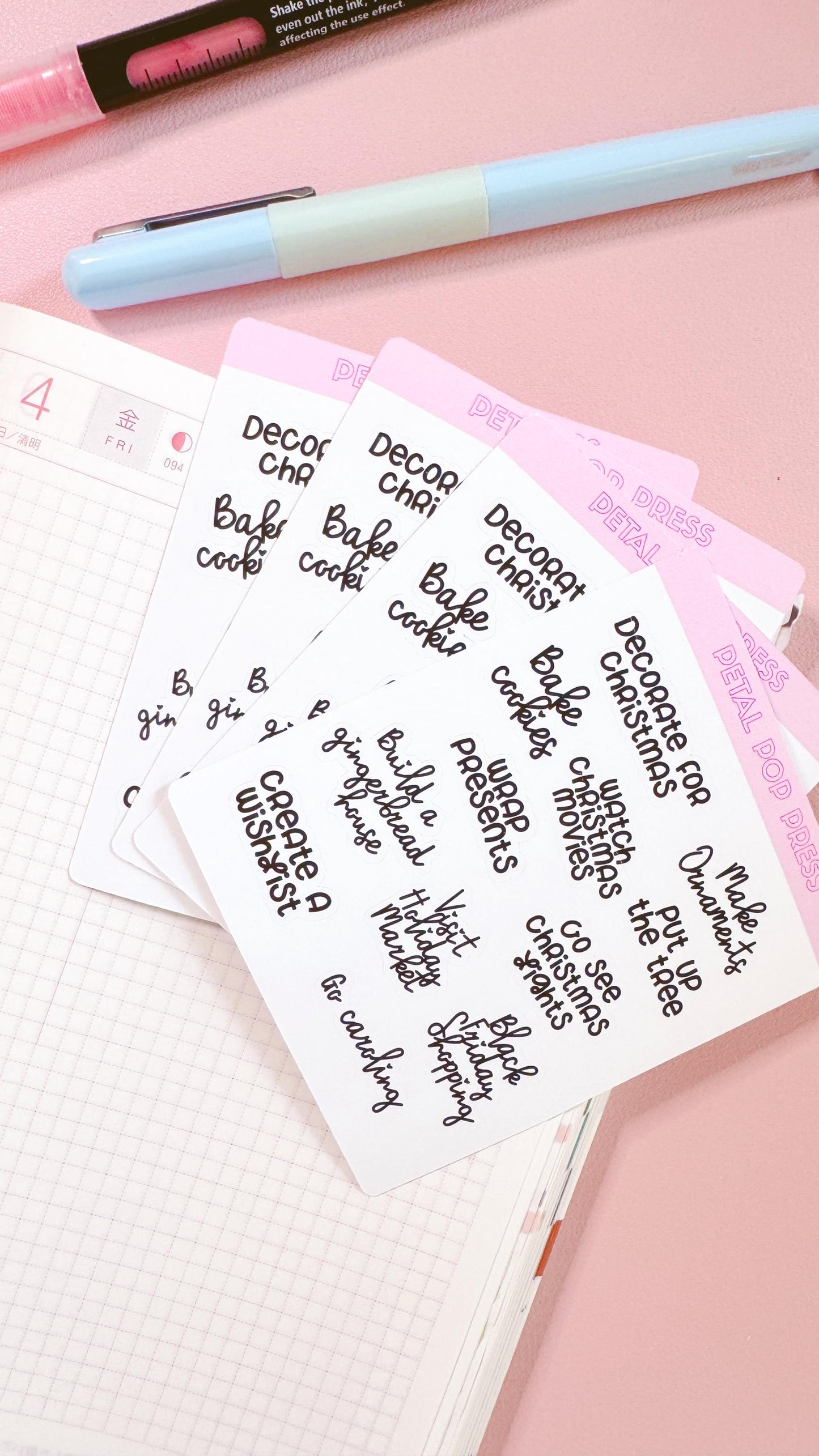 Christmas Script Stickers for Planners, Planner Script Stickers, Script Christmas Bucketlist Stickers