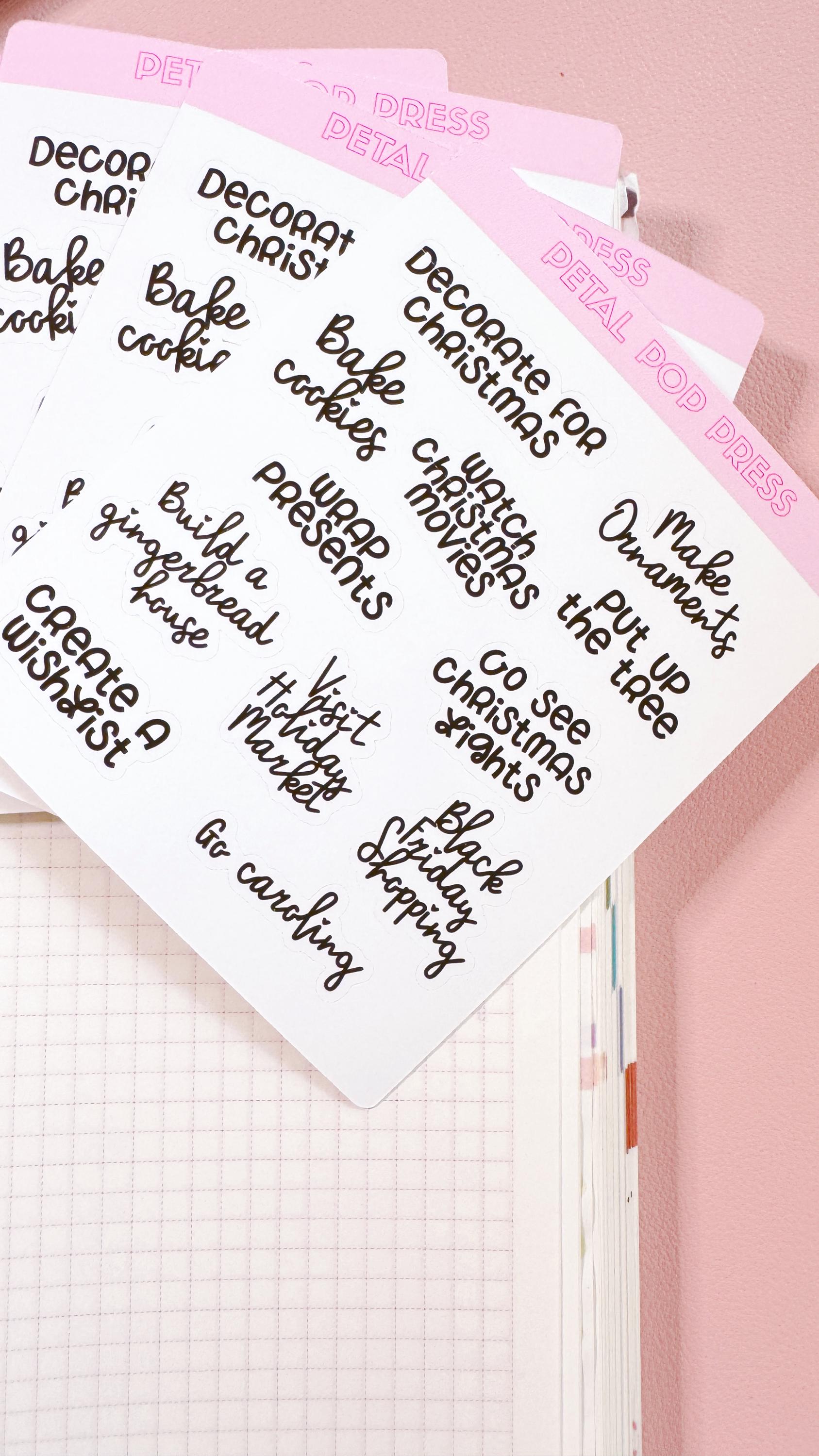 Christmas Script Stickers for Planners, Planner Script Stickers, Script Christmas Bucketlist Stickers