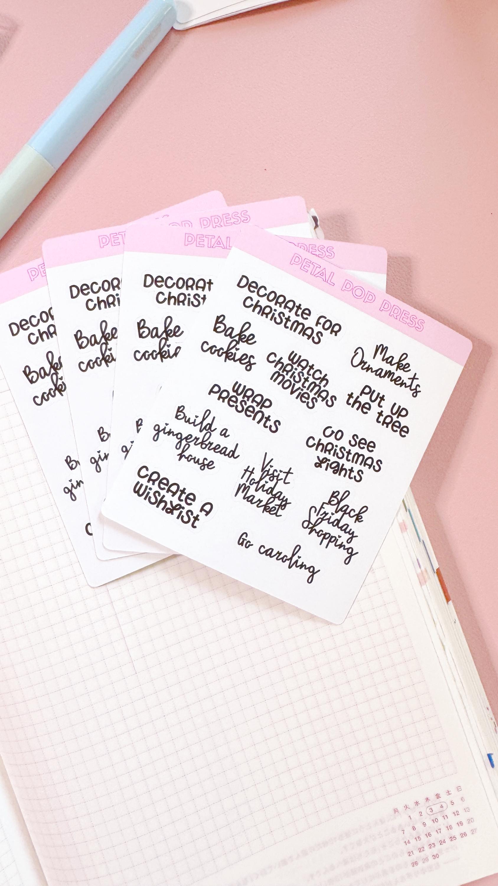 Christmas Script Stickers for Planners, Planner Script Stickers, Script Christmas Bucketlist Stickers