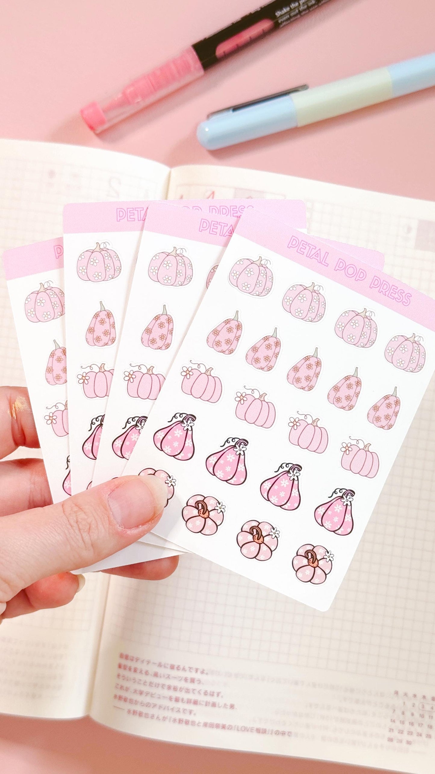 Pink Retro Pumpkins Fall Stickers, Pink Fall Deco Stickers for Planners or Junk Journals, Pumpkin Sticker Sheet, Retro Fall Stickers