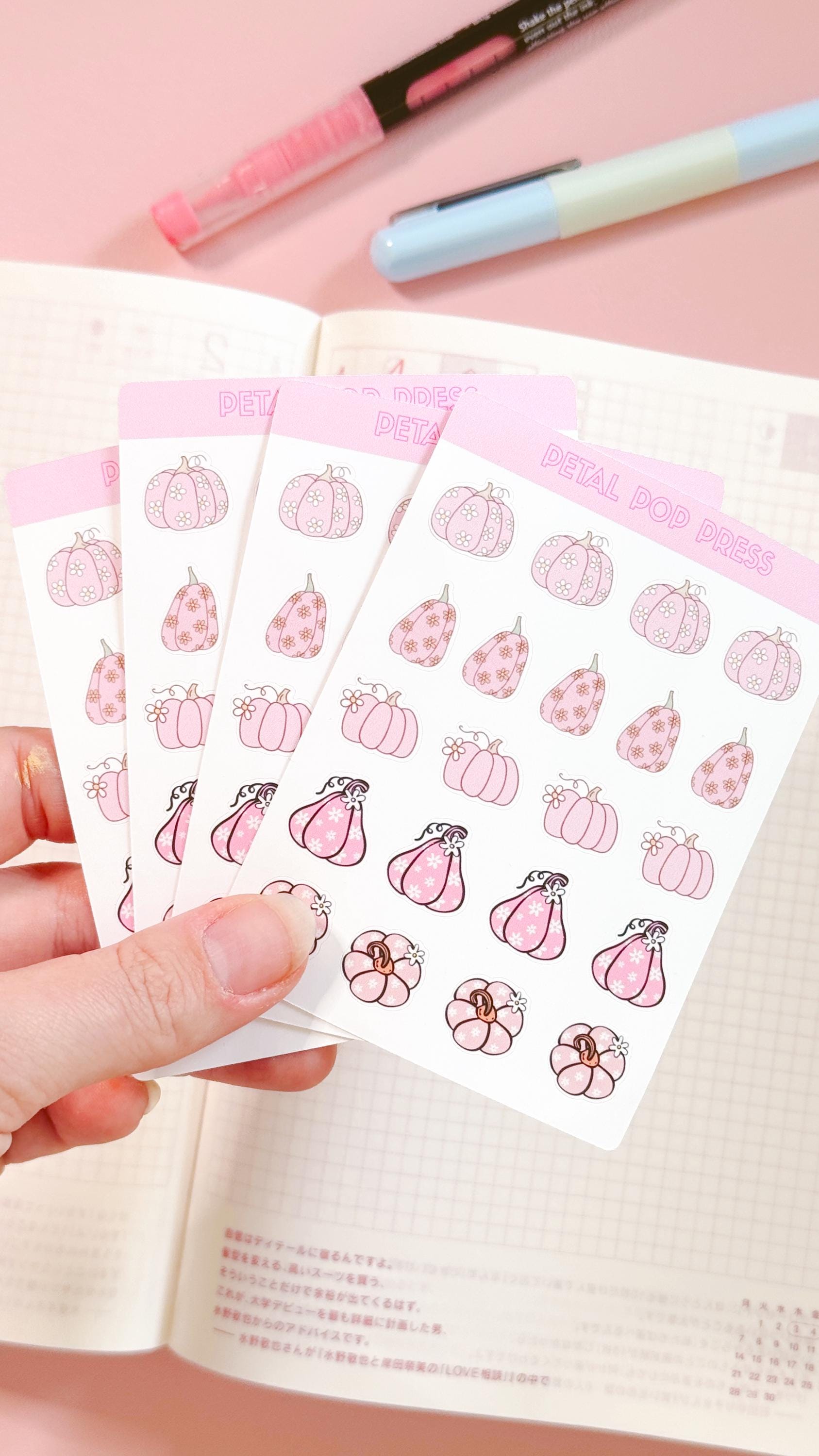 Pink Retro Pumpkins Fall Stickers, Pink Fall Deco Stickers for Planners or Junk Journals, Pumpkin Sticker Sheet, Retro Fall Stickers