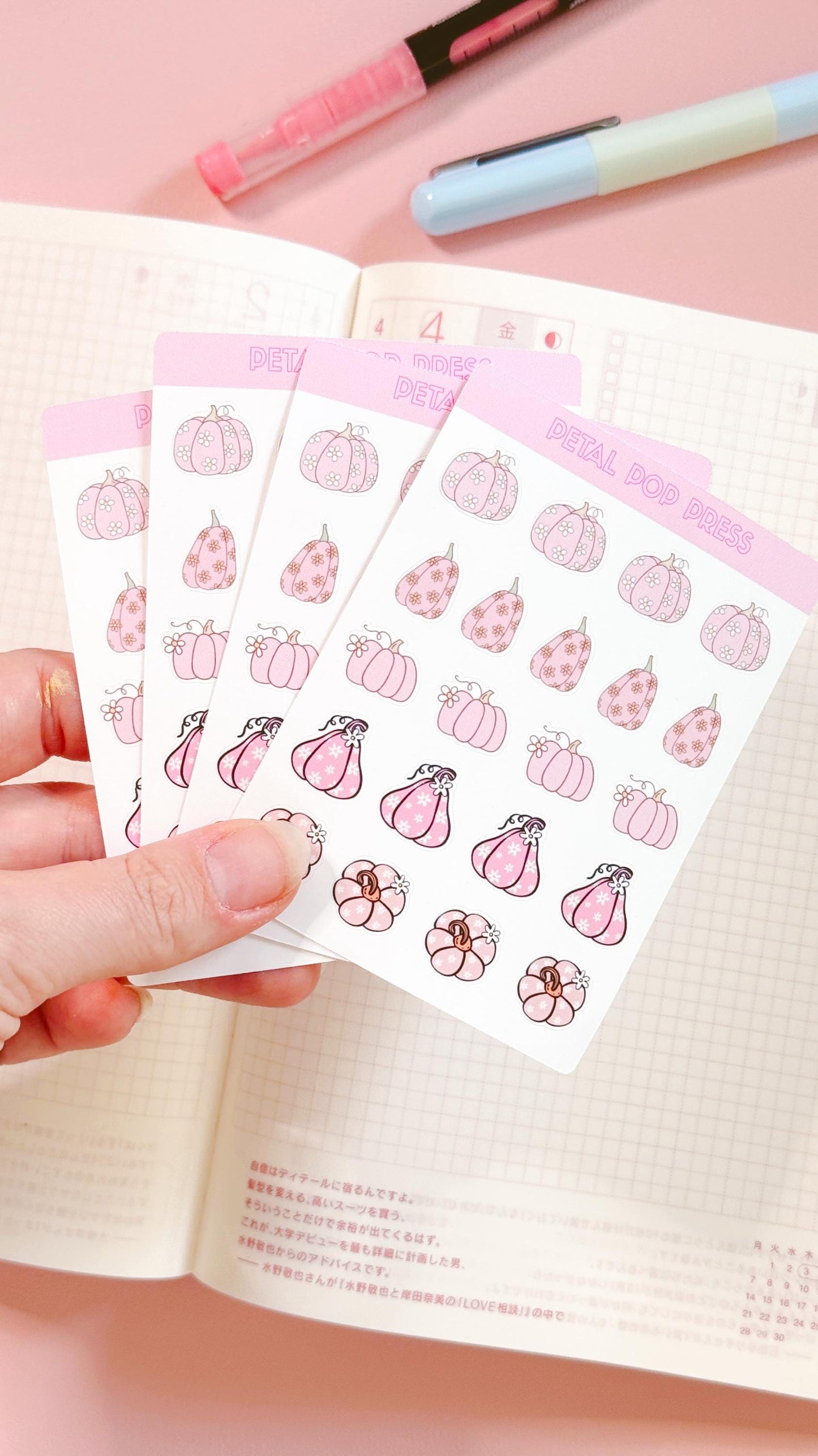 Pink Retro Pumpkins Fall Stickers, Pink Fall Deco Stickers for Planners or Junk Journals, Pumpkin Sticker Sheet, Retro Fall Stickers