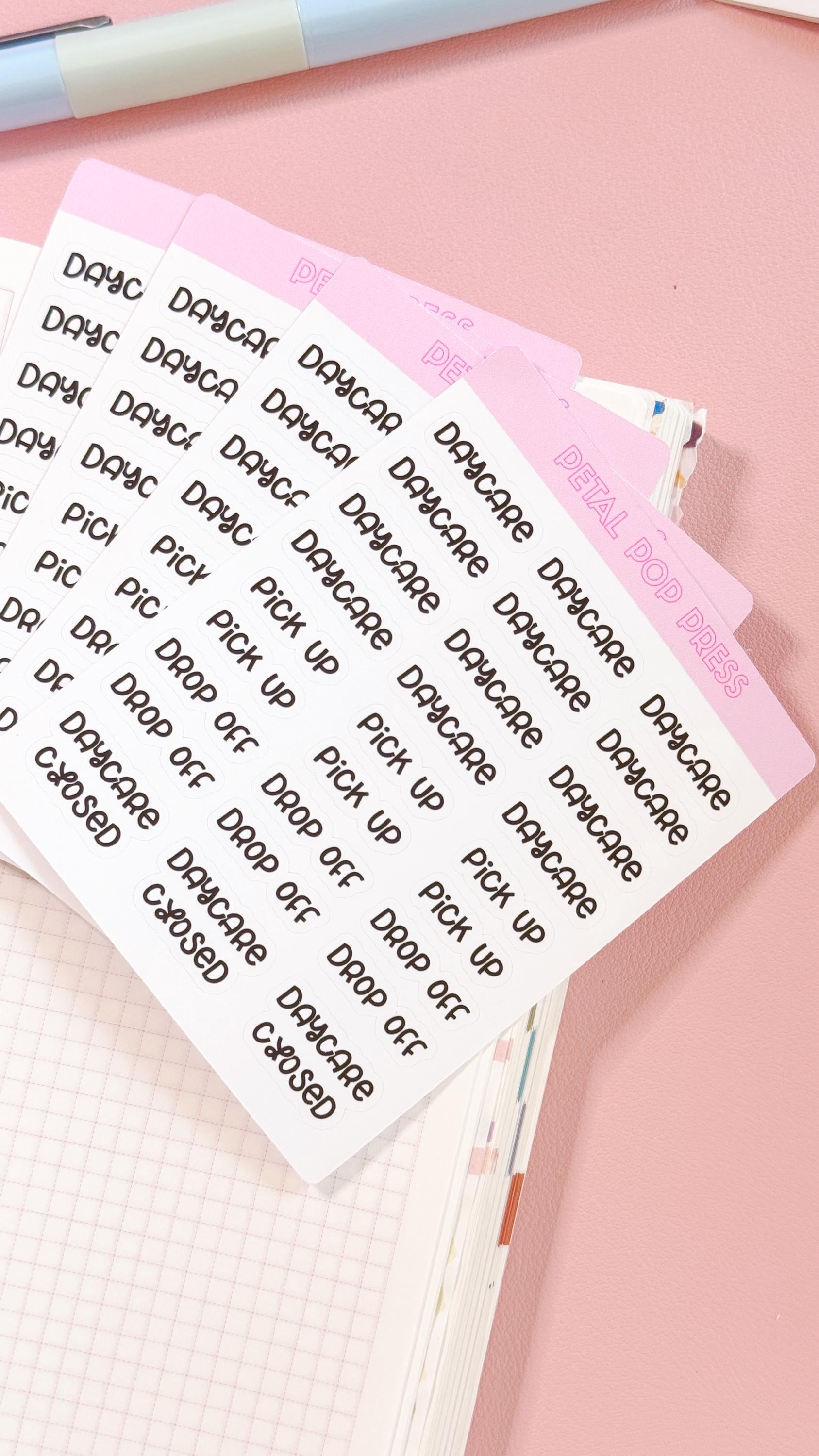Daycare Script Stickers for Planners, Planner Script Stickers, Script Daycare Stickers, Parenting Planner Stickers, Mom Planner Stickers