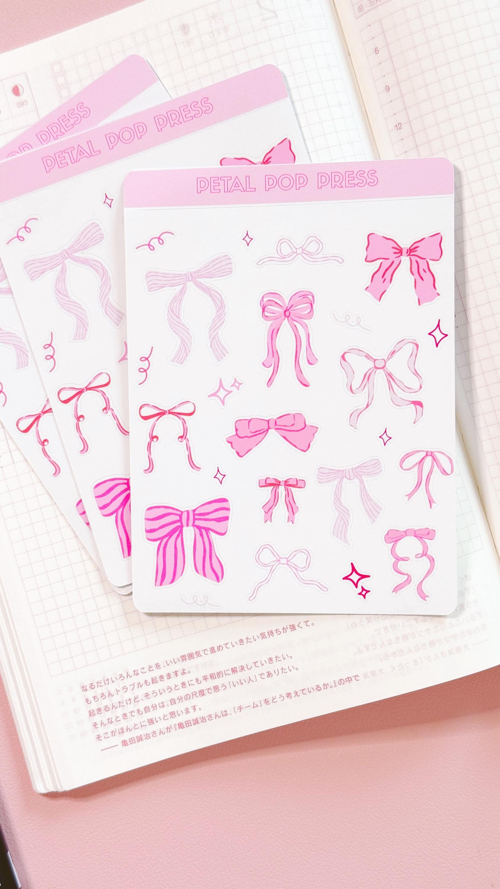 Coquette Pink Bows Sticker Sheet, Decorative Junk Journal Bows Sticker Sheet, Bows Decorative Stickers for Planners