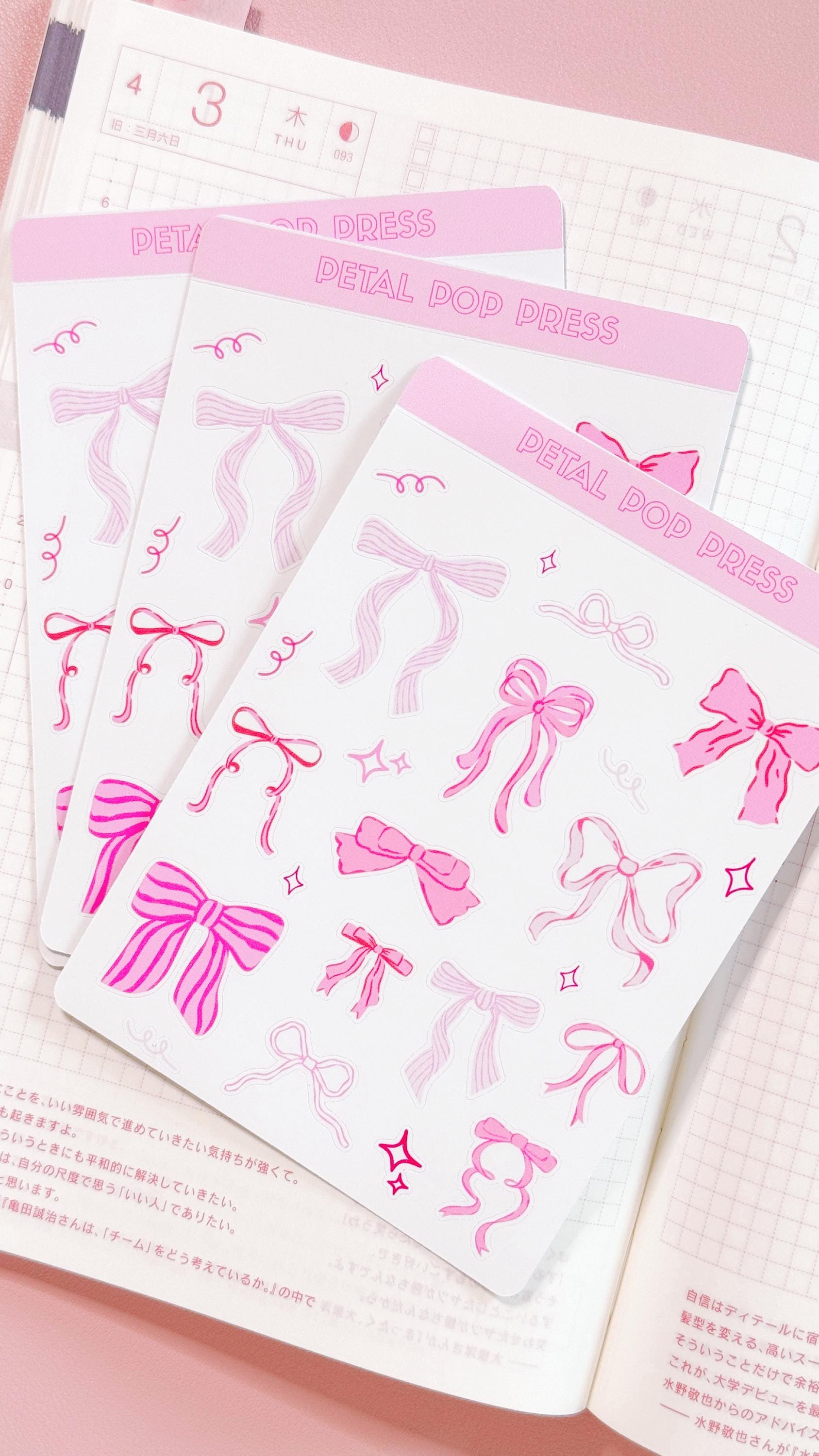 Coquette Pink Bows Sticker Sheet, Decorative Junk Journal Bows Sticker Sheet, Bows Decorative Stickers for Planners