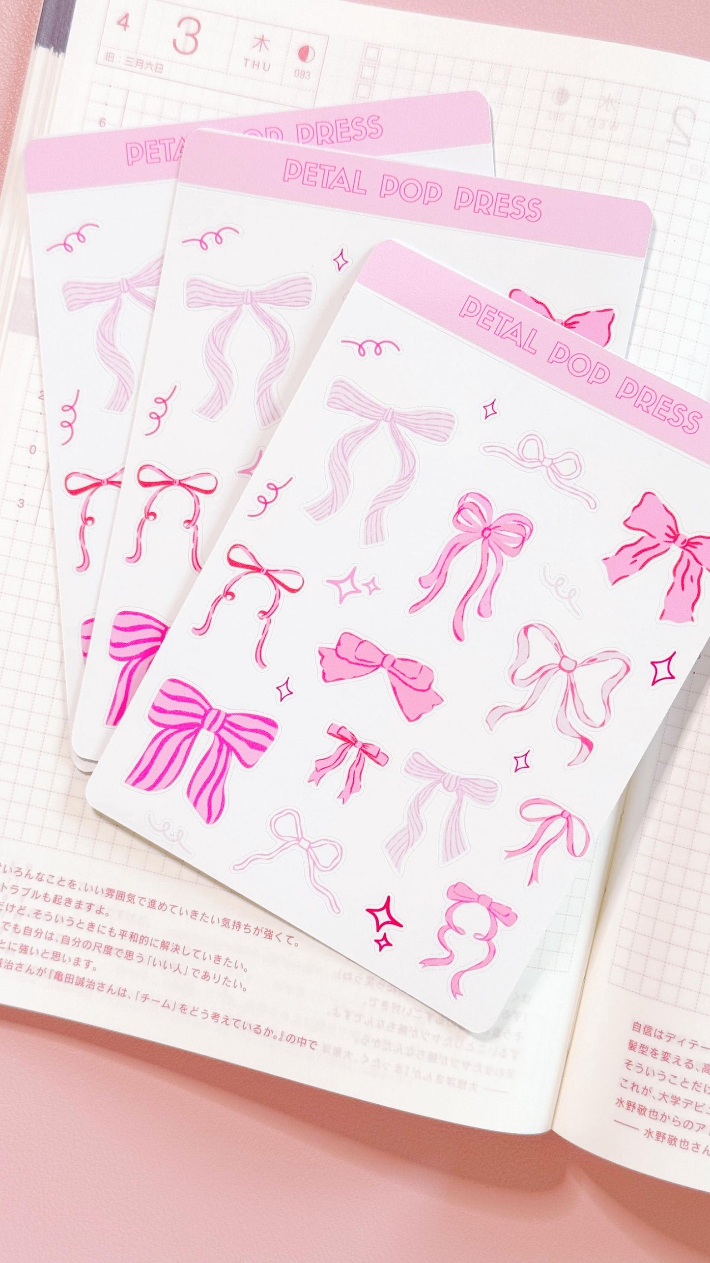 Coquette Pink Bows Sticker Sheet, Decorative Junk Journal Bows Sticker Sheet, Bows Decorative Stickers for Planners