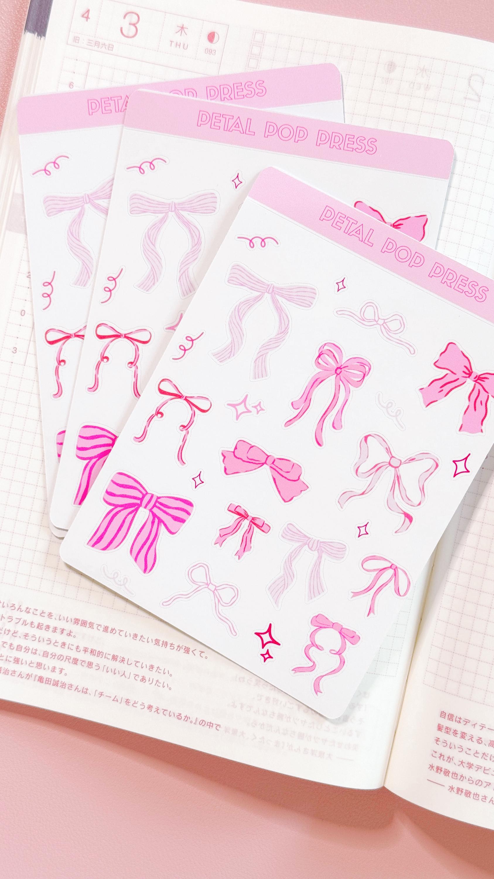Coquette Pink Bows Sticker Sheet, Decorative Junk Journal Bows Sticker Sheet, Bows Decorative Stickers for Planners