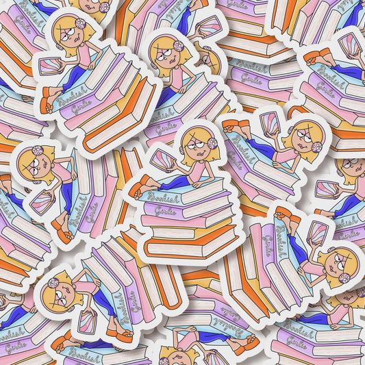 Lizzie Bookish Girlie Sticker, Reading Bookish Girl Sticker, Retro Bookish Stickers, Book Lover Gift, Bookish Girlie Sticker
