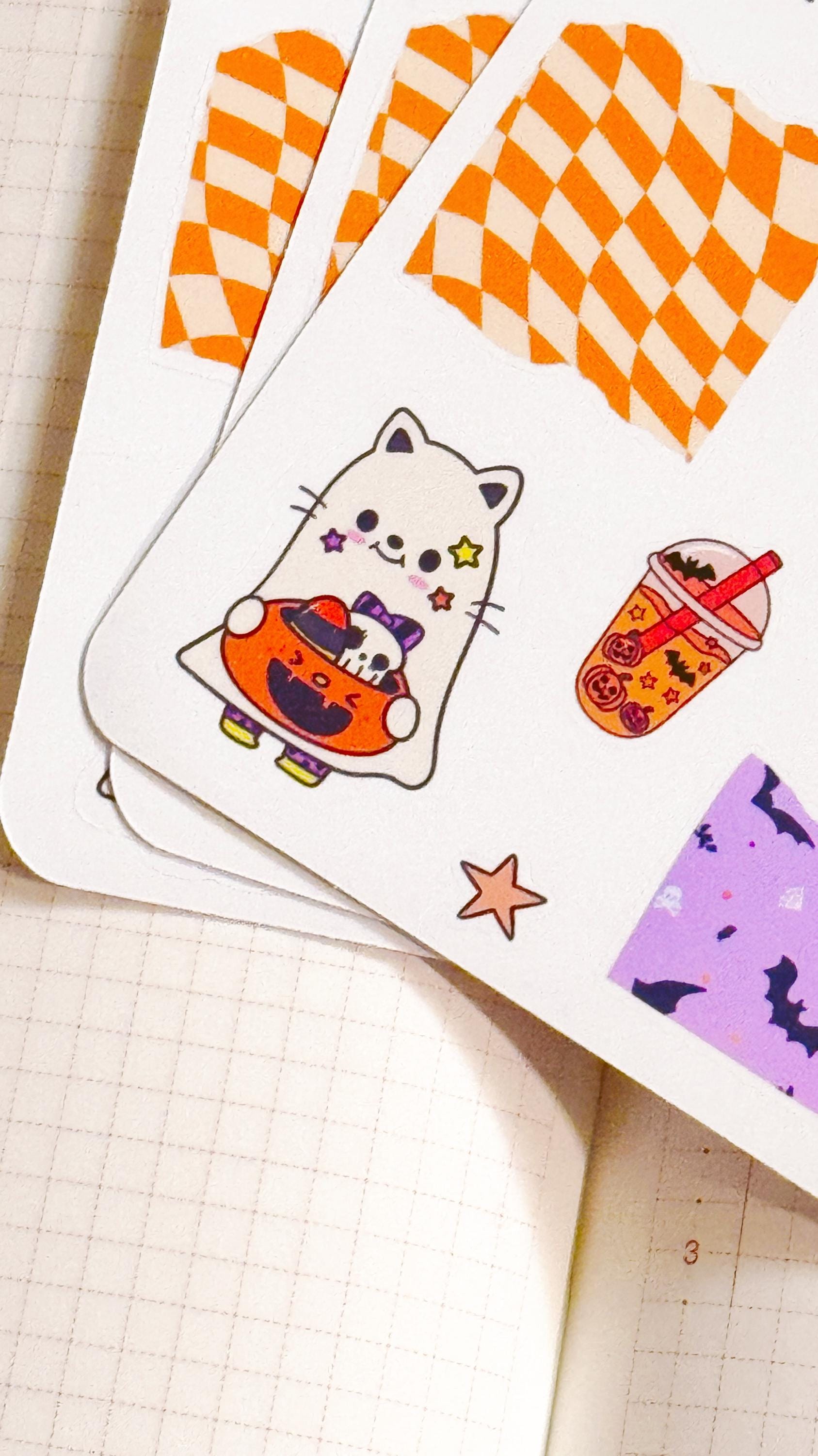 Kawaii Halloween Stickers for Planning or Junk Journaling, Kawaii Planner Stickers, Halloween Planner Stickers, Doodle Stickers