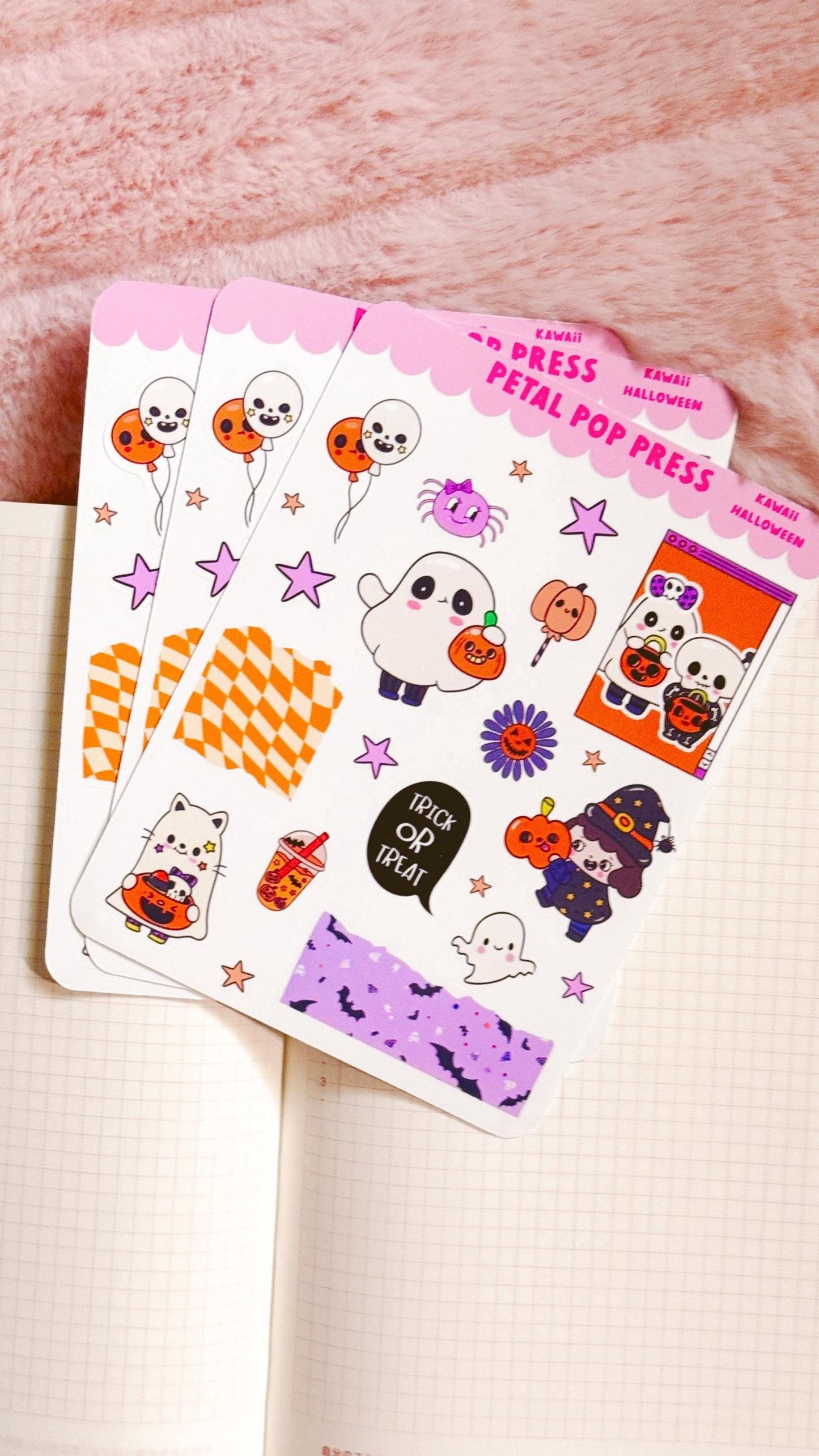 Kawaii Halloween Stickers for Planning or Junk Journaling, Kawaii Planner Stickers, Halloween Planner Stickers, Doodle Stickers