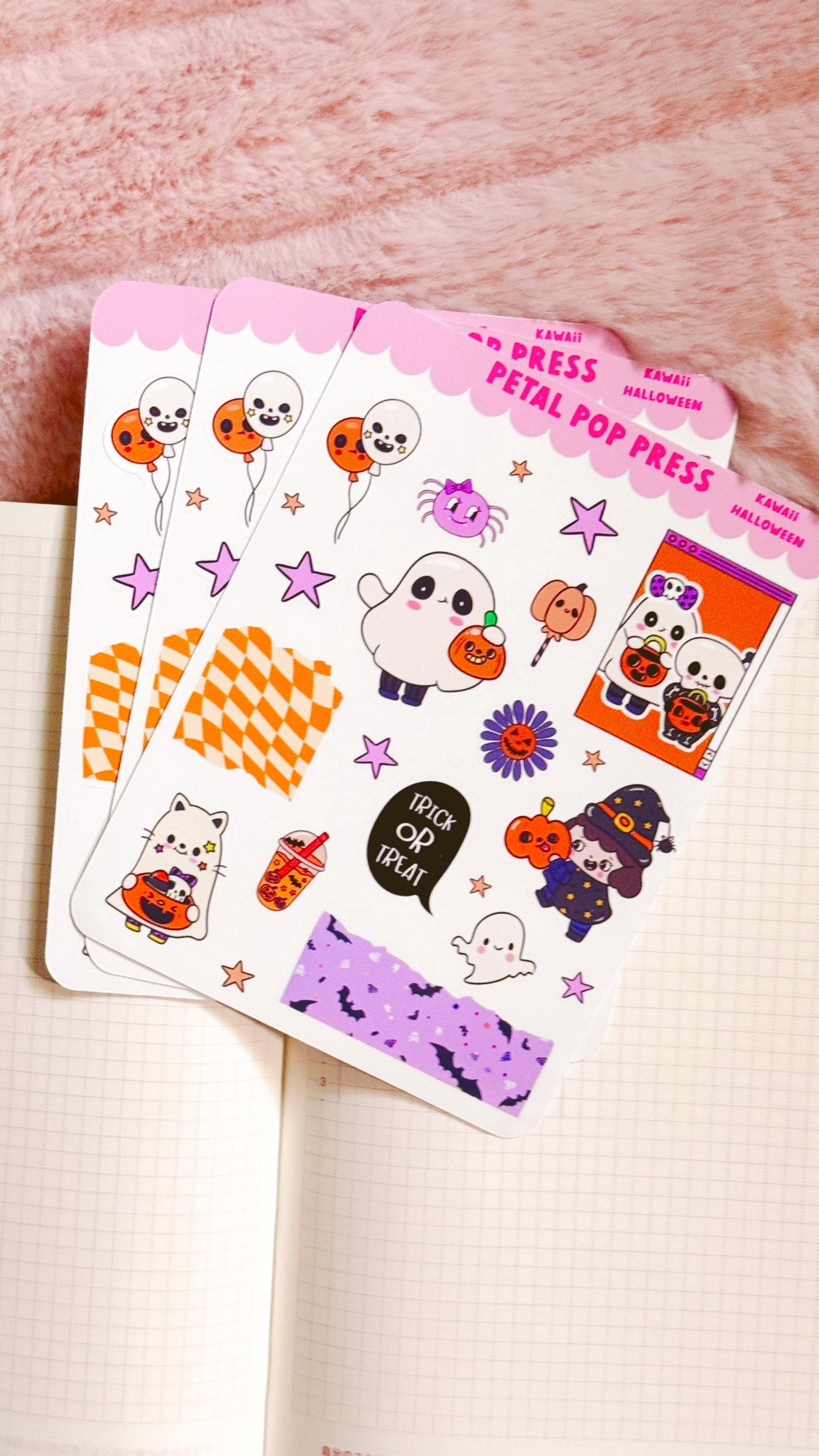 Kawaii Halloween Stickers for Planning or Junk Journaling, Kawaii Planner Stickers, Halloween Planner Stickers, Doodle Stickers