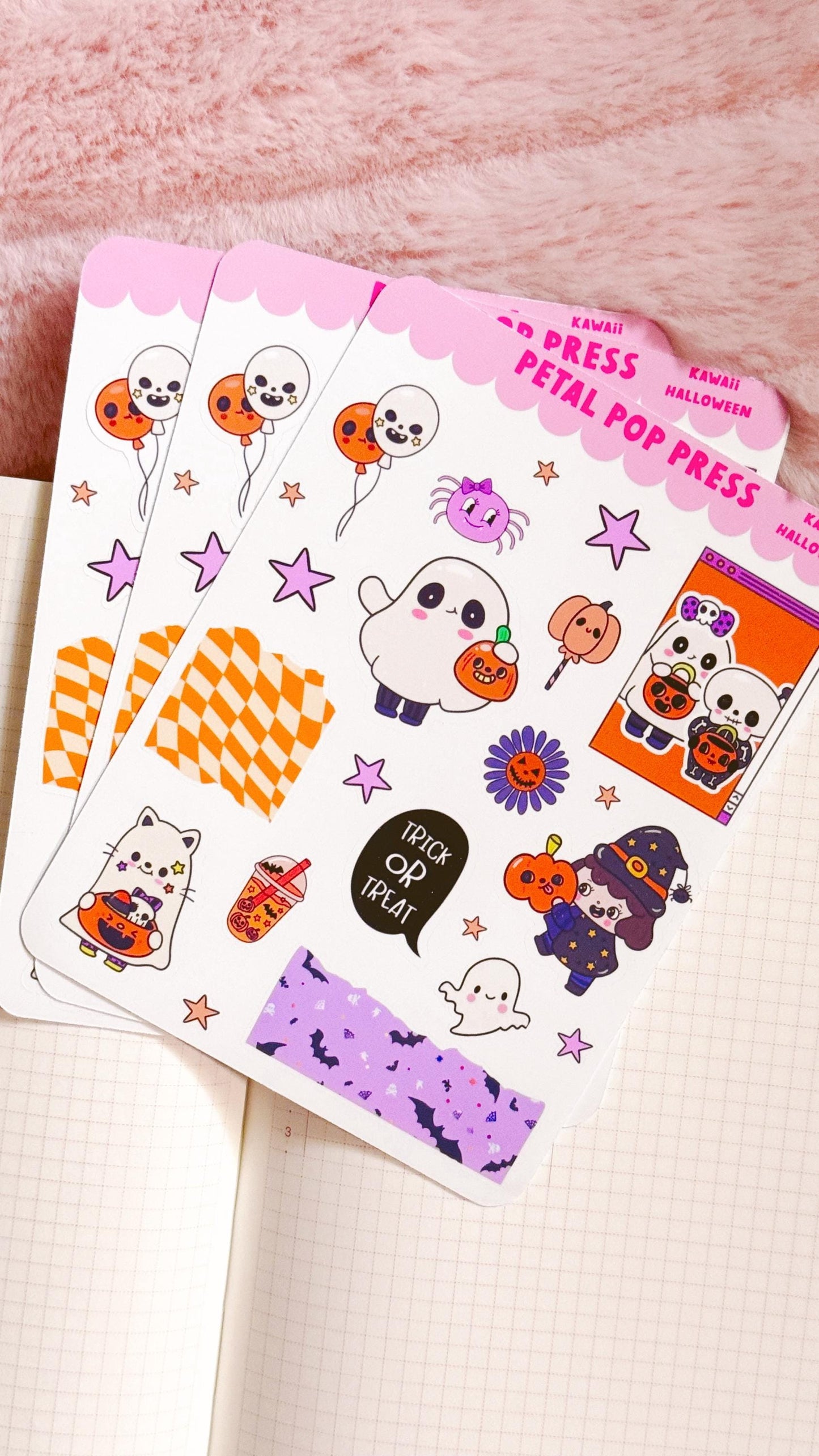 Kawaii Halloween Stickers for Planning or Junk Journaling, Kawaii Planner Stickers, Halloween Planner Stickers, Doodle Stickers