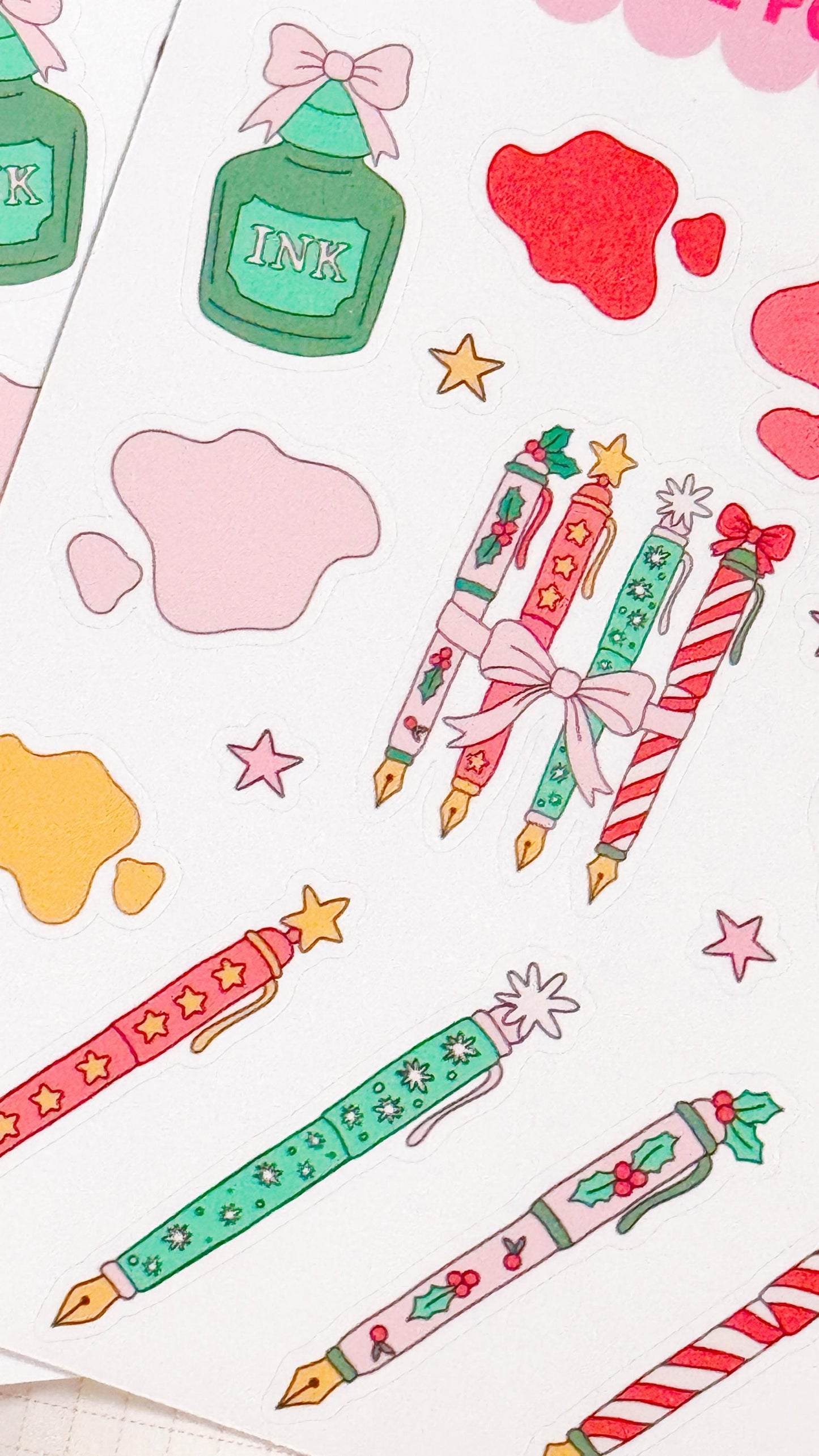Fountain Pen Stickers, Christmas Fountain Pen Stickers, Journaling Stickers, Fountain Pen Sticker Sheet for Journaling