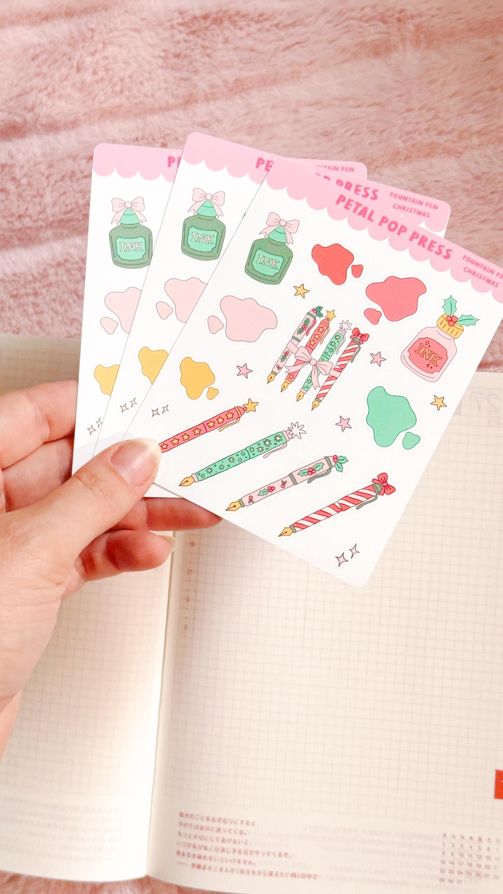 Fountain Pen Stickers, Christmas Fountain Pen Stickers, Journaling Stickers, Fountain Pen Sticker Sheet for Journaling