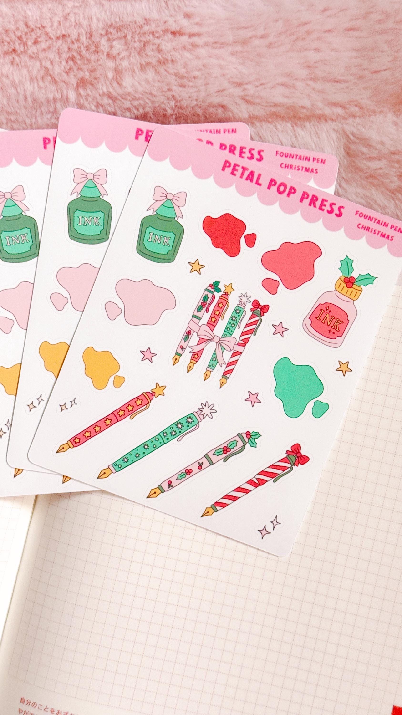 Fountain Pen Stickers, Christmas Fountain Pen Stickers, Journaling Stickers, Fountain Pen Sticker Sheet for Journaling