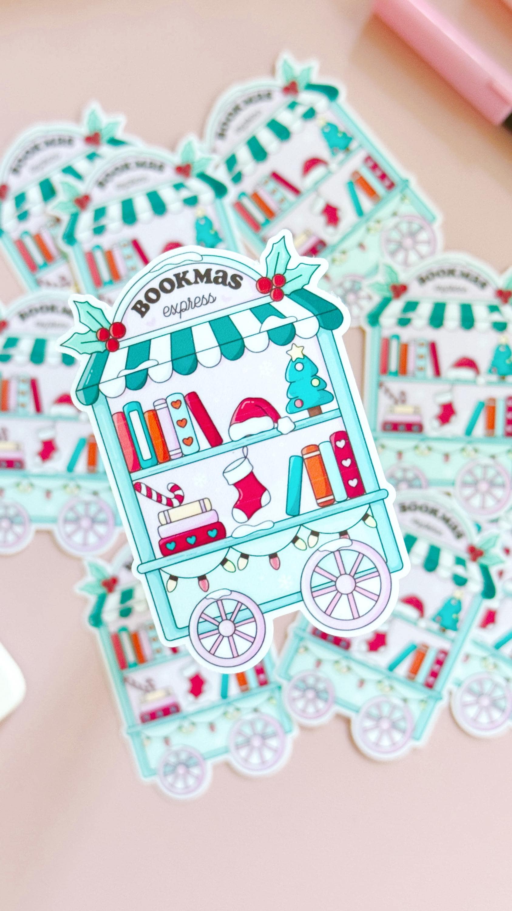 Bookish Christmas Sticker, Reading Bookish Cart Sticker, Bookish Stickers, Book Lover Gift, Bookish Girlie Sticker